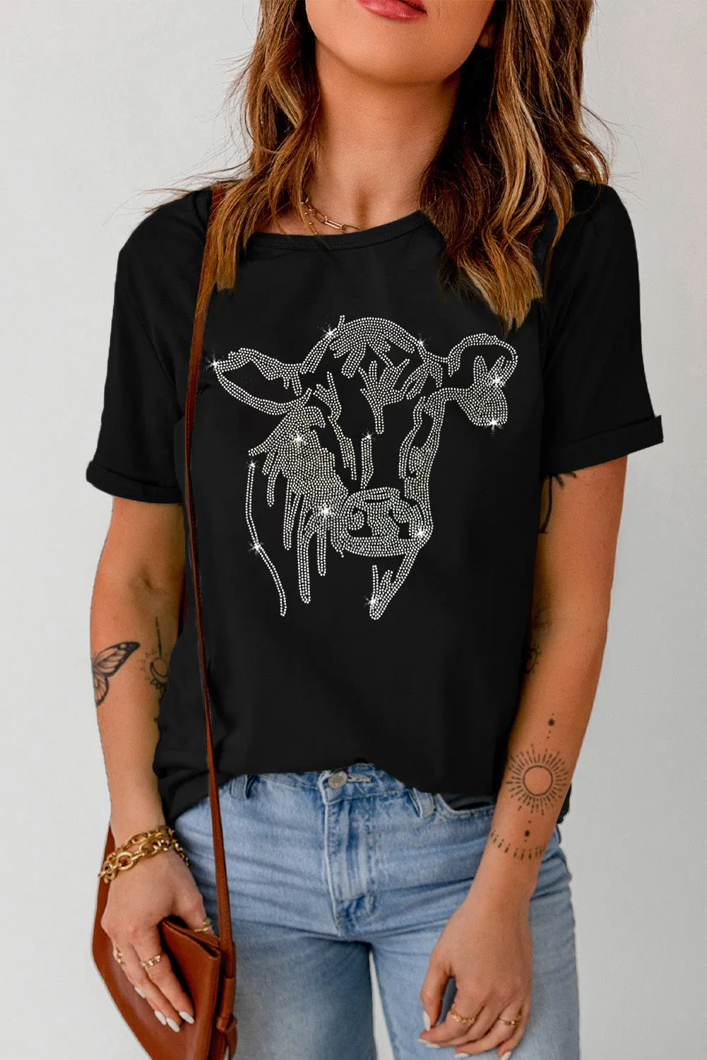 Rhinestone Steer Head Graphic T Shirt by Gothic Outlaws: Yeehaw, it’s time to sparkle and ride!