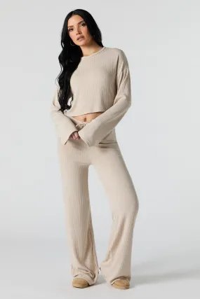 Ribbed Knit Wide Leg Drawstring Pant