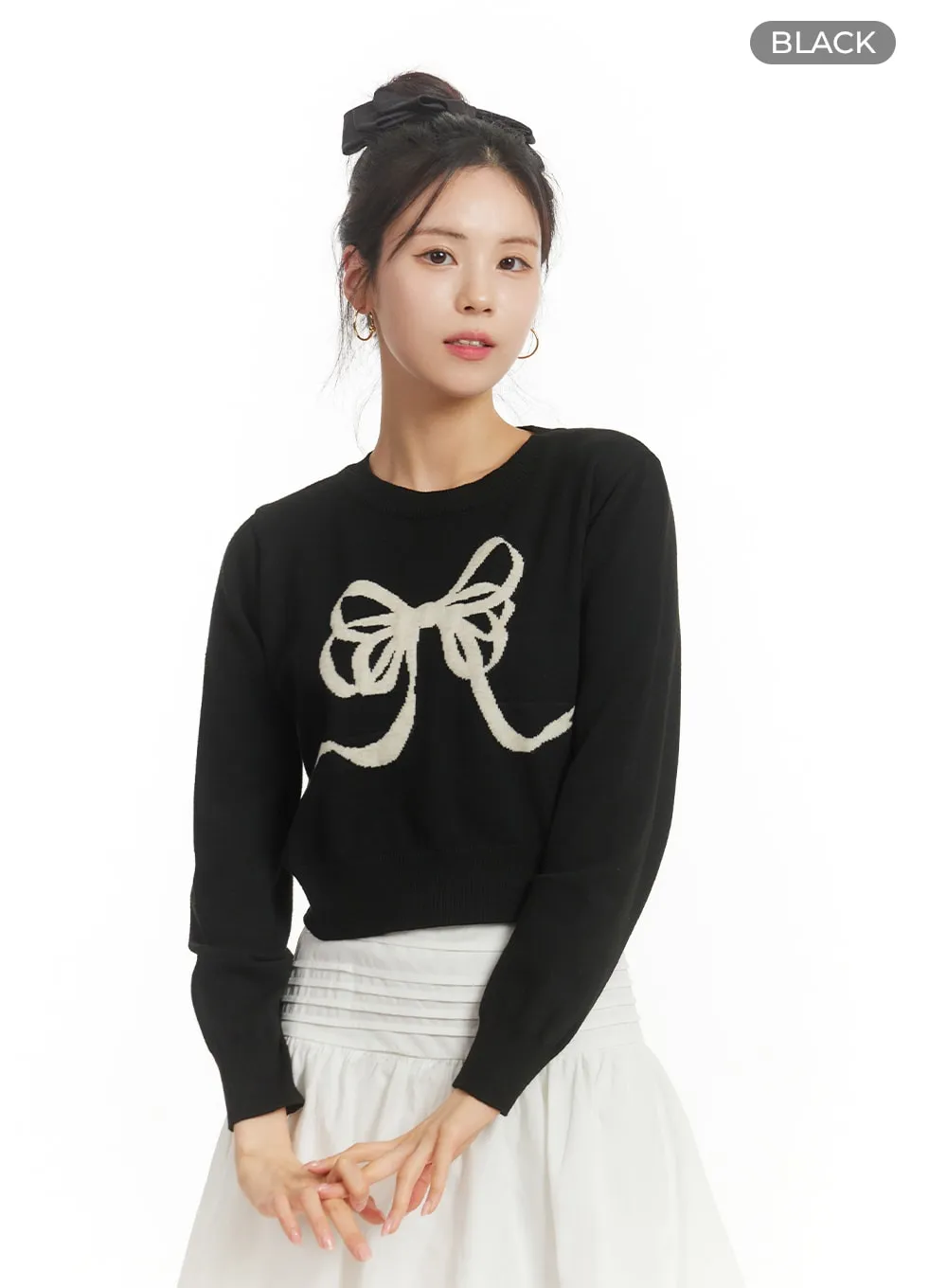 Ribbon Graphic Sweater Crop Top OM404