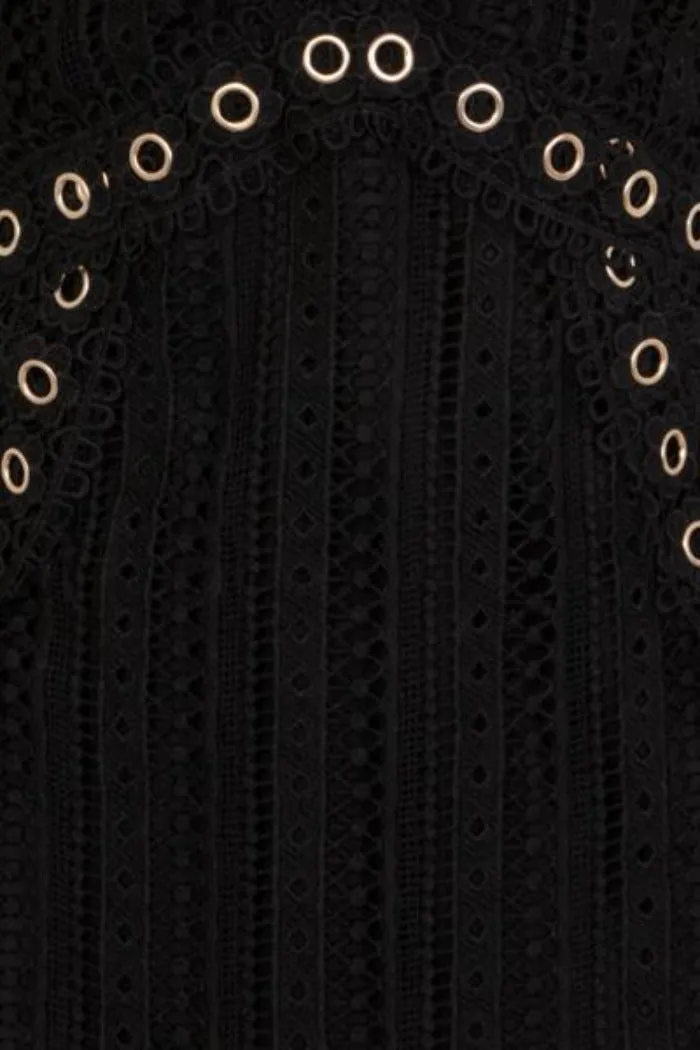 Rio Black Plunge Crochet Rivet Bodycon Midi Dress