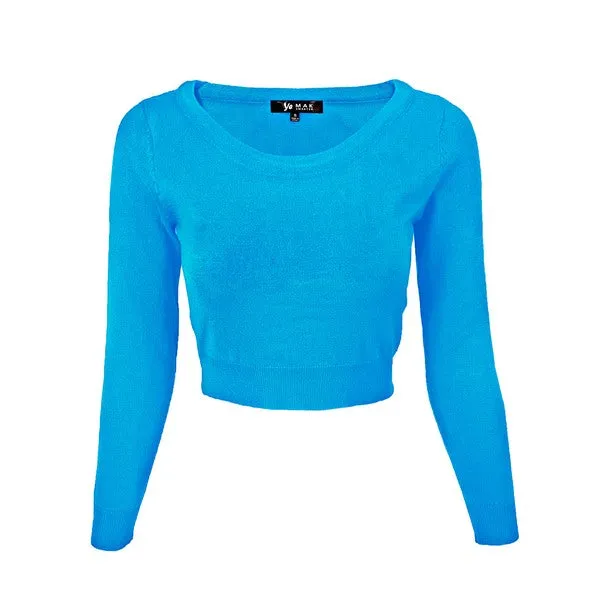 Round Neck Long Slv Crop Sweater Knit Crop Top S-XL