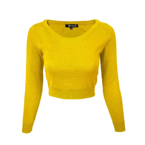 Round Neck Long Slv Crop Sweater Knit Crop Top S-XL