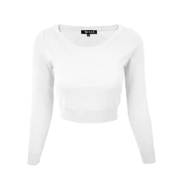 Round Neck Long Slv Crop Sweater Knit Crop Top S-XL