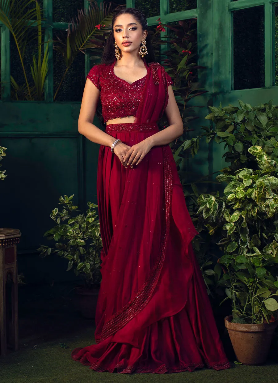 Roya Scarlett Draped Lehenga Choli