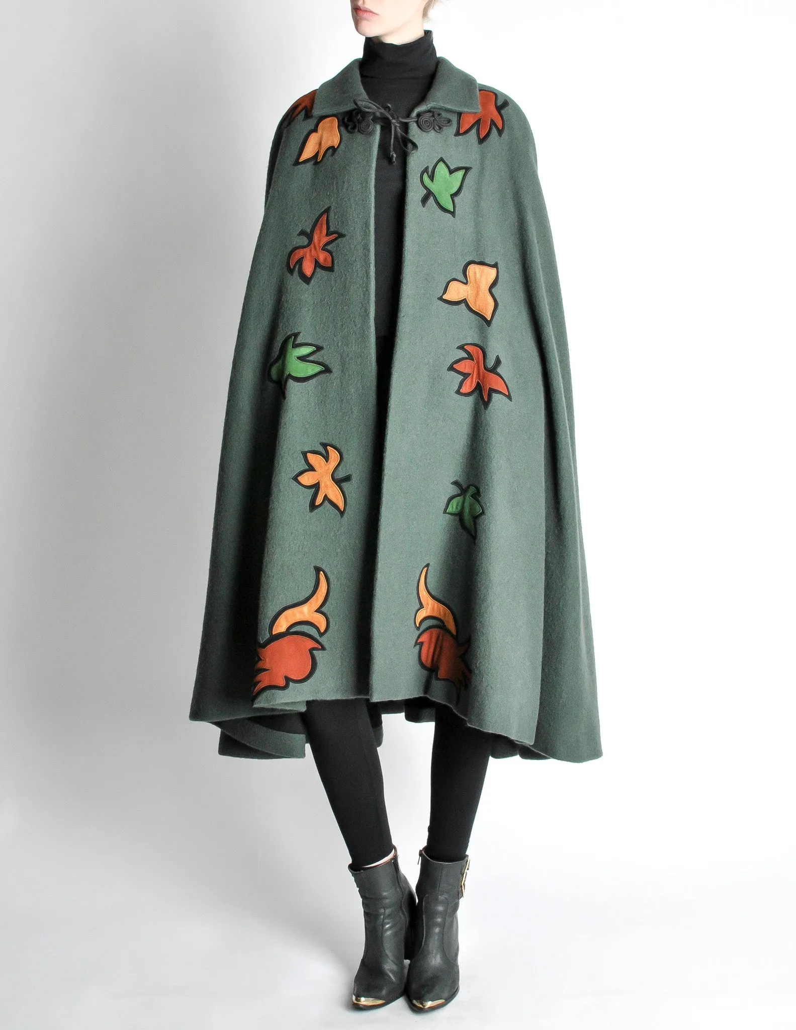 Saint Laurent Rive Gauche Vintage Green Falling Leaves Cape