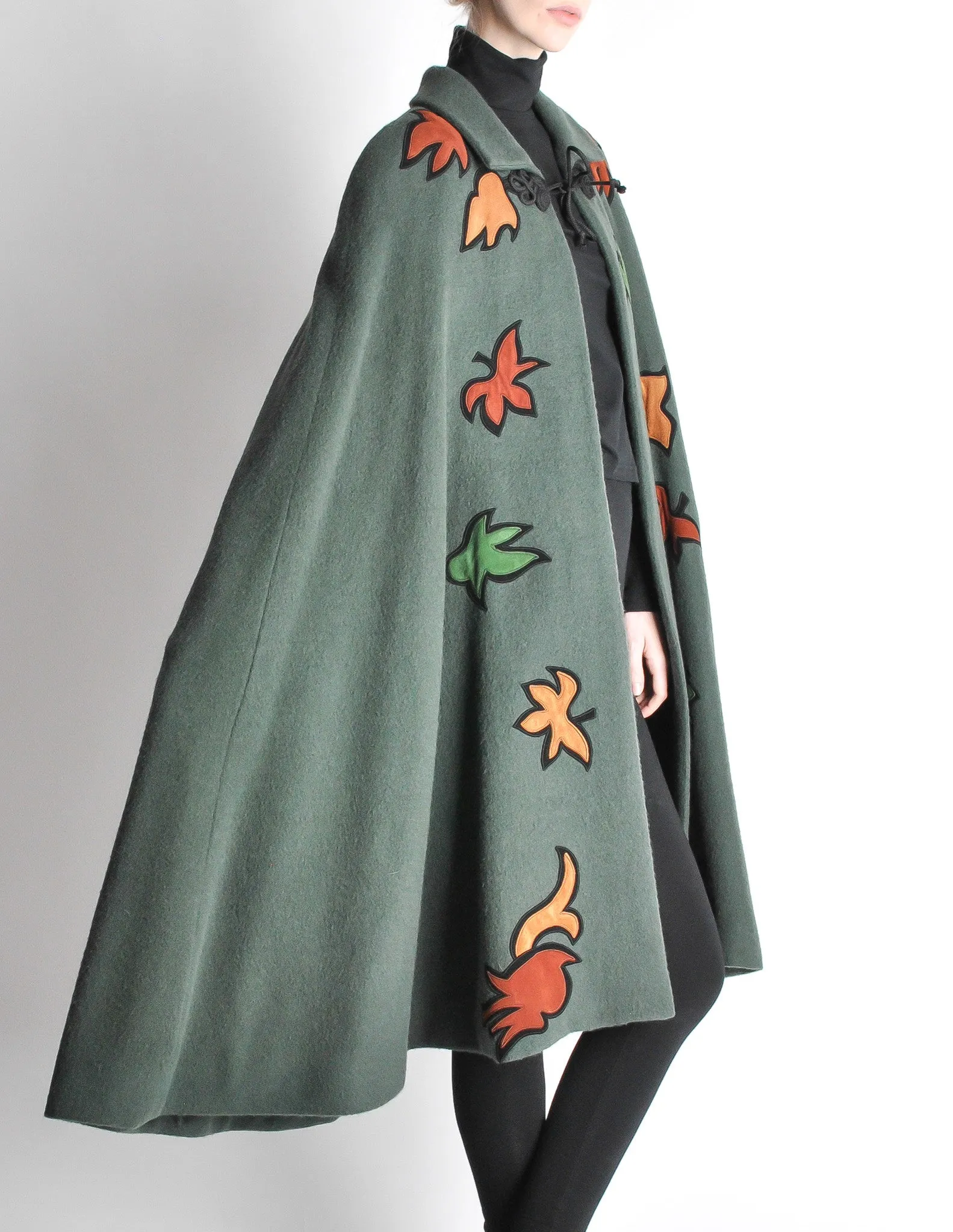 Saint Laurent Rive Gauche Vintage Green Falling Leaves Cape