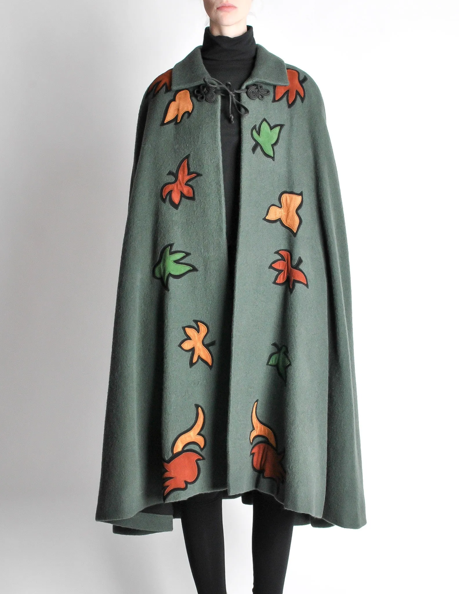 Saint Laurent Rive Gauche Vintage Green Falling Leaves Cape