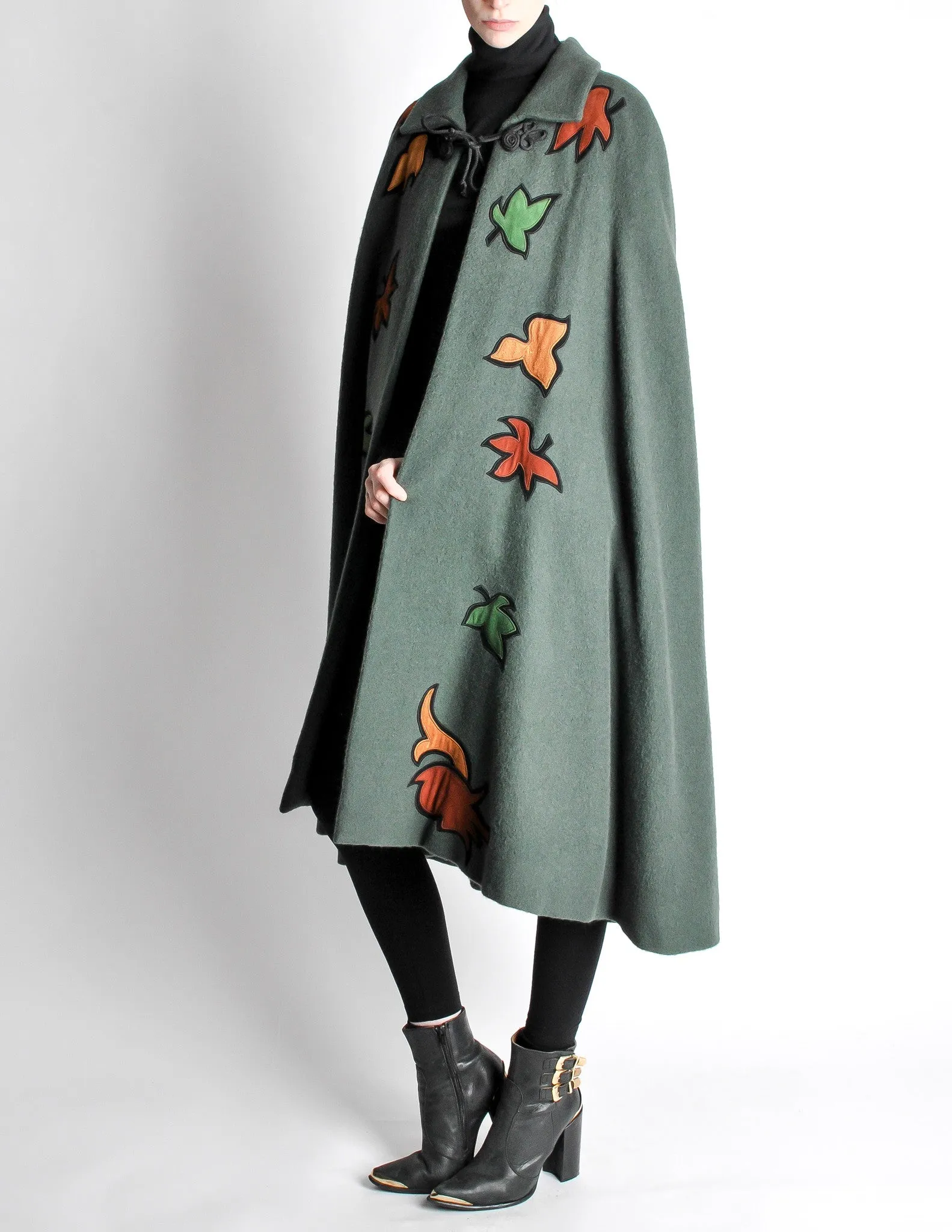 Saint Laurent Rive Gauche Vintage Green Falling Leaves Cape