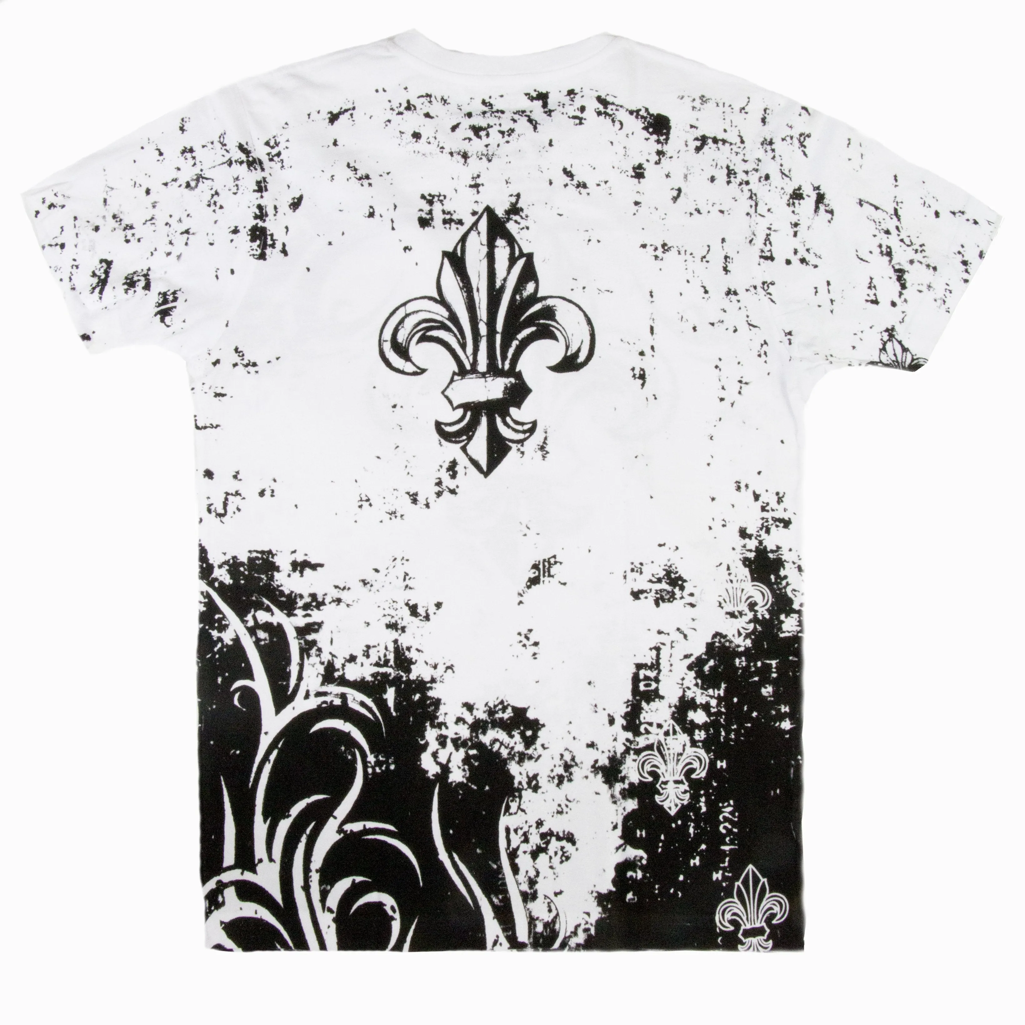 Sakkas Fleur de Lis Tree Branches Metallic Silver Embossed Cotton Mens T-Shirt