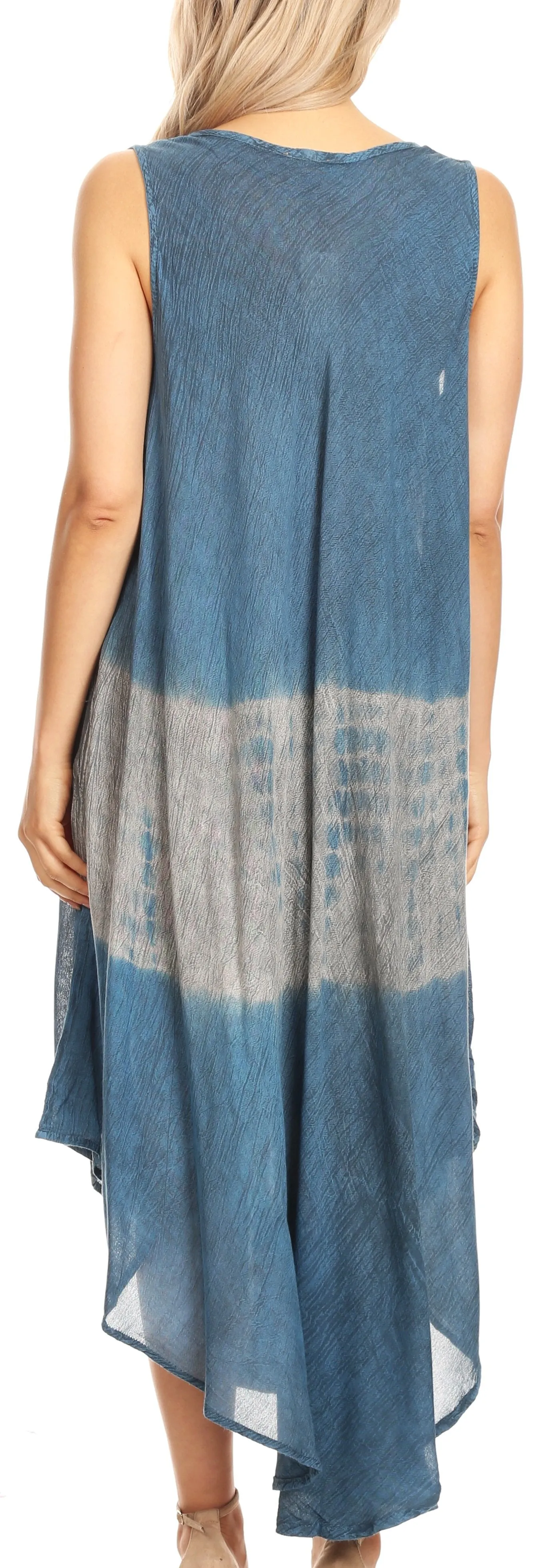 Sakkas Laramie Short Sleeve Stonewashed Ethnic Print Dress with Embroidery