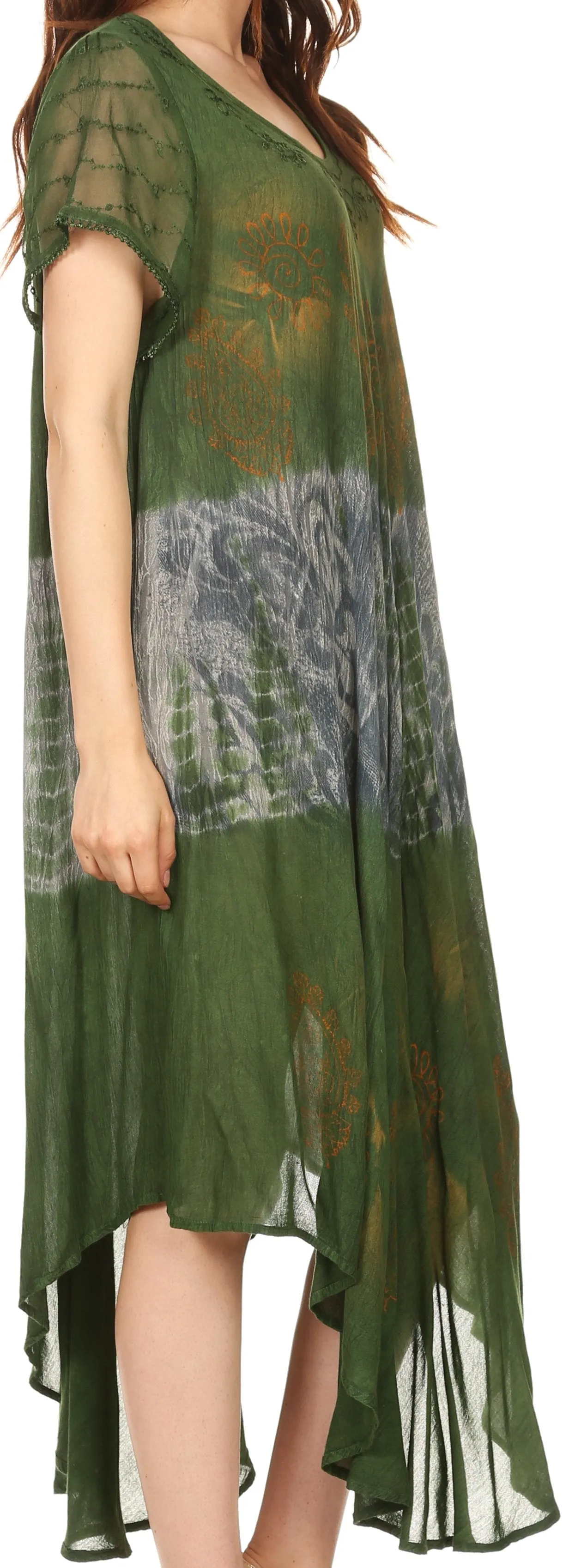 Sakkas Laramie Short Sleeve Stonewashed Ethnic Print Dress with Embroidery