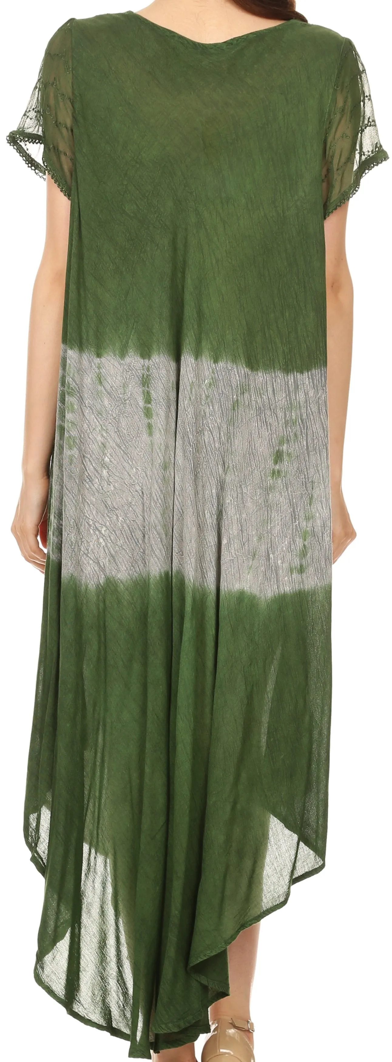 Sakkas Laramie Short Sleeve Stonewashed Ethnic Print Dress with Embroidery