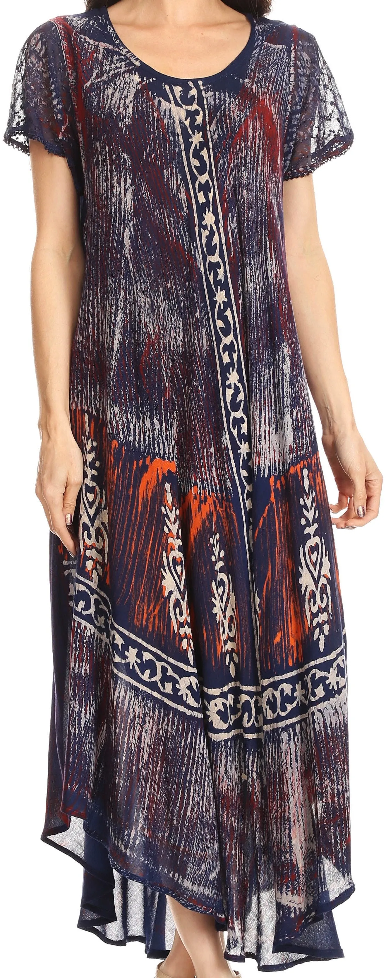 Sakkas Talia Ethnic Print Short Sleeve Long Dress/Cover Up