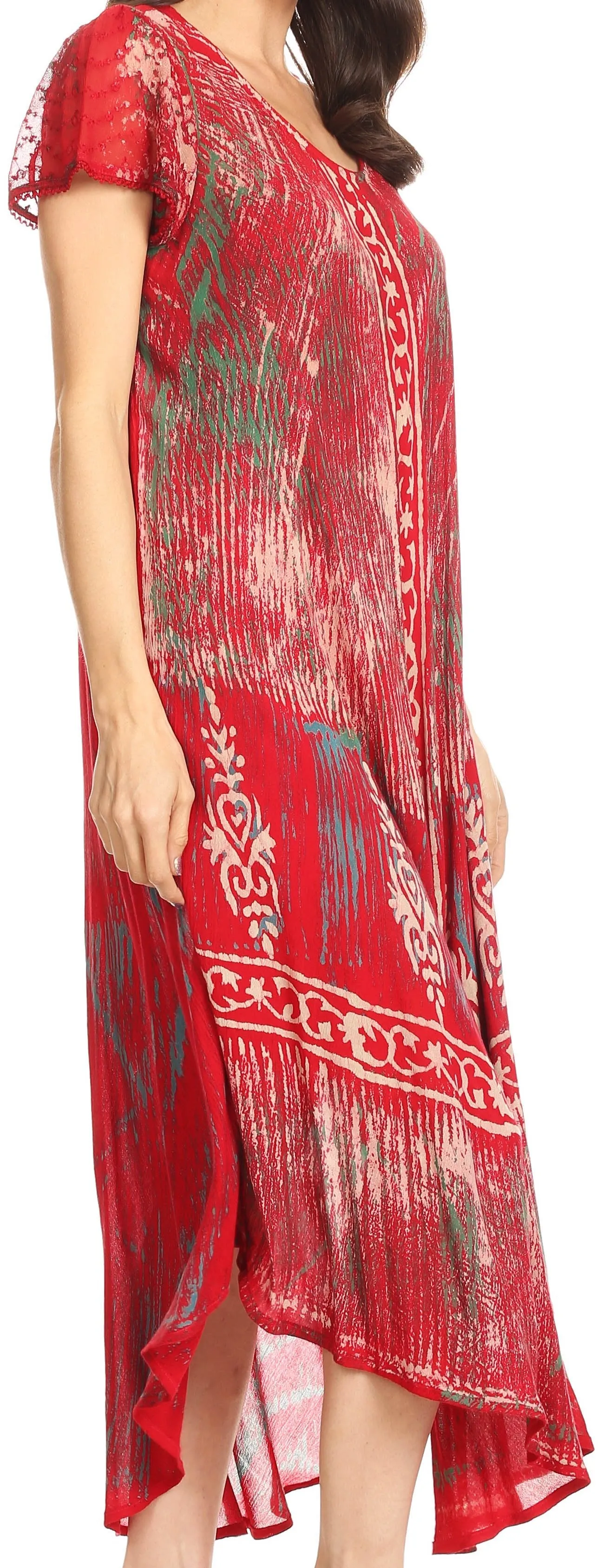 Sakkas Talia Ethnic Print Short Sleeve Long Dress/Cover Up