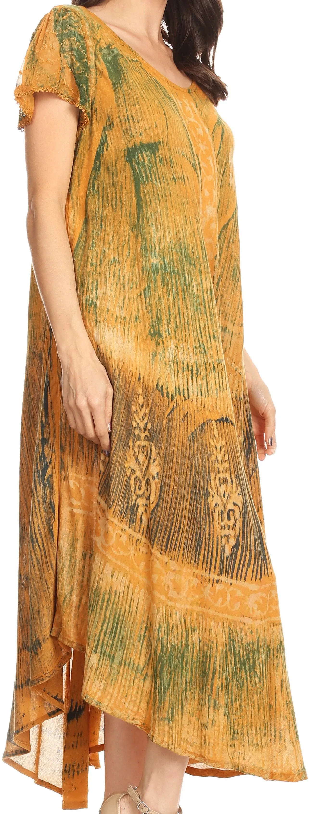 Sakkas Talia Ethnic Print Short Sleeve Long Dress/Cover Up