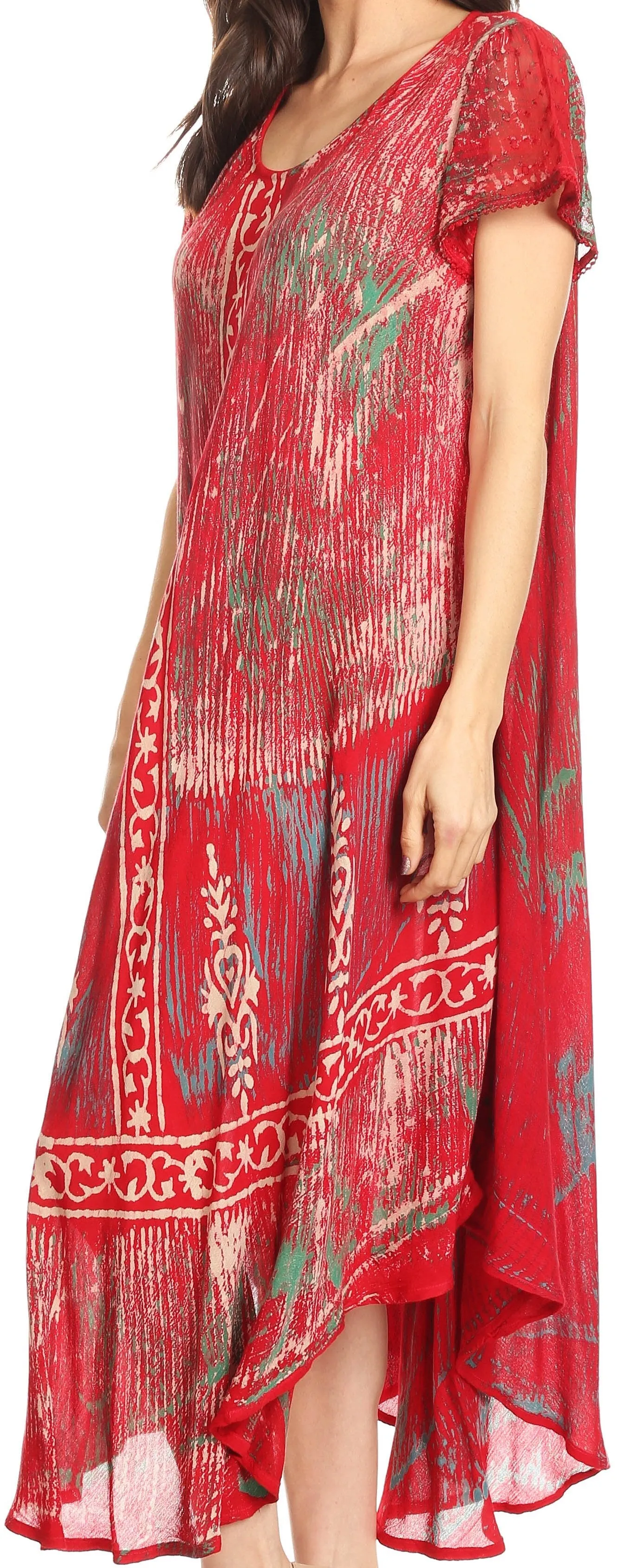 Sakkas Talia Ethnic Print Short Sleeve Long Dress/Cover Up