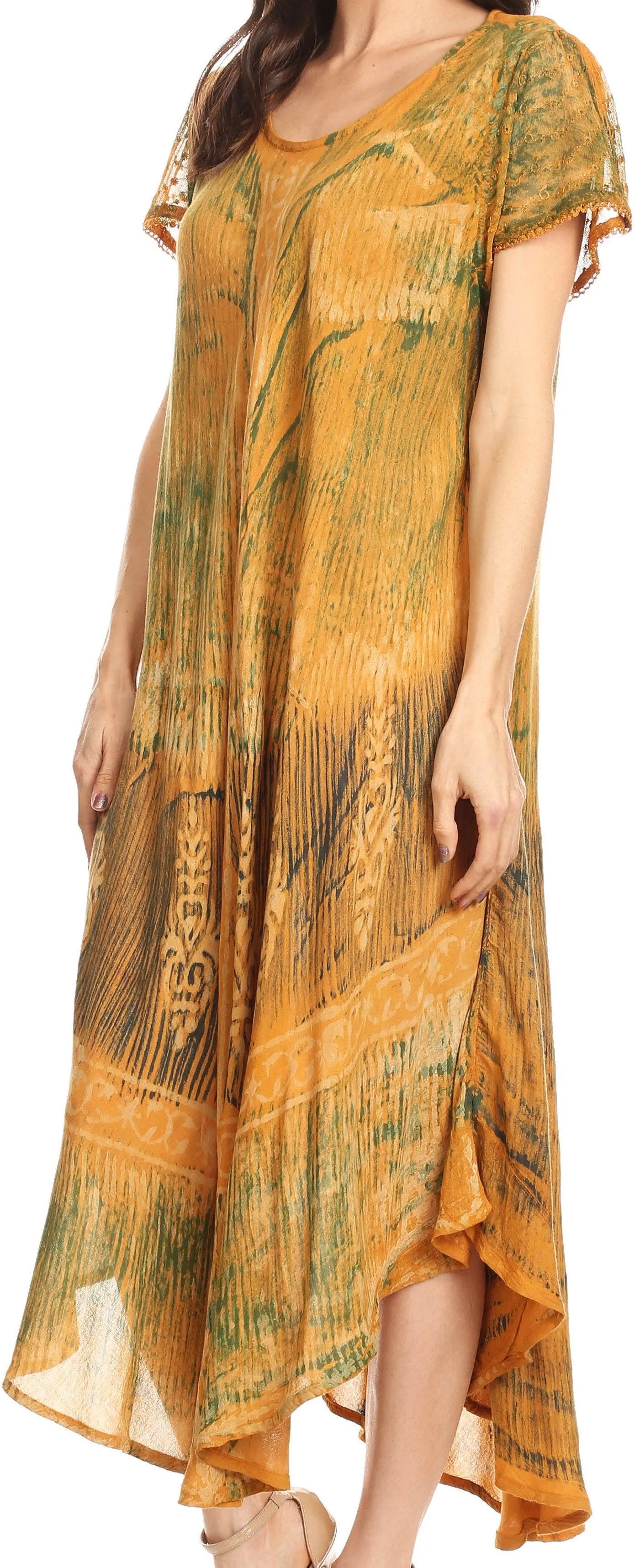 Sakkas Talia Ethnic Print Short Sleeve Long Dress/Cover Up