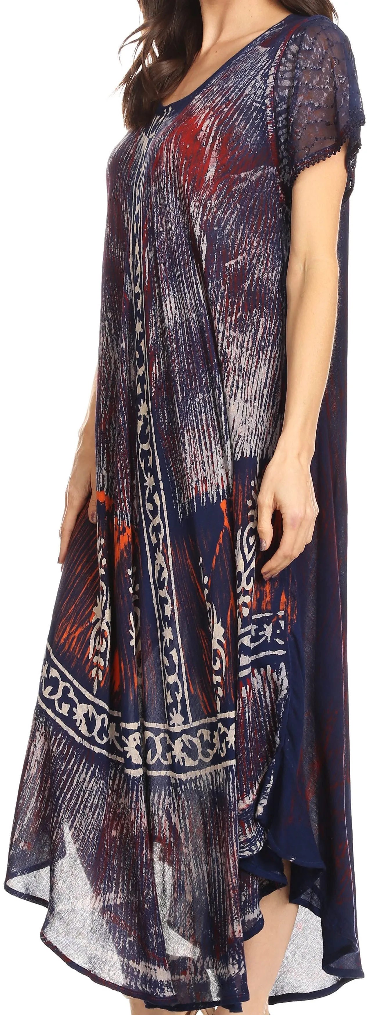 Sakkas Talia Ethnic Print Short Sleeve Long Dress/Cover Up