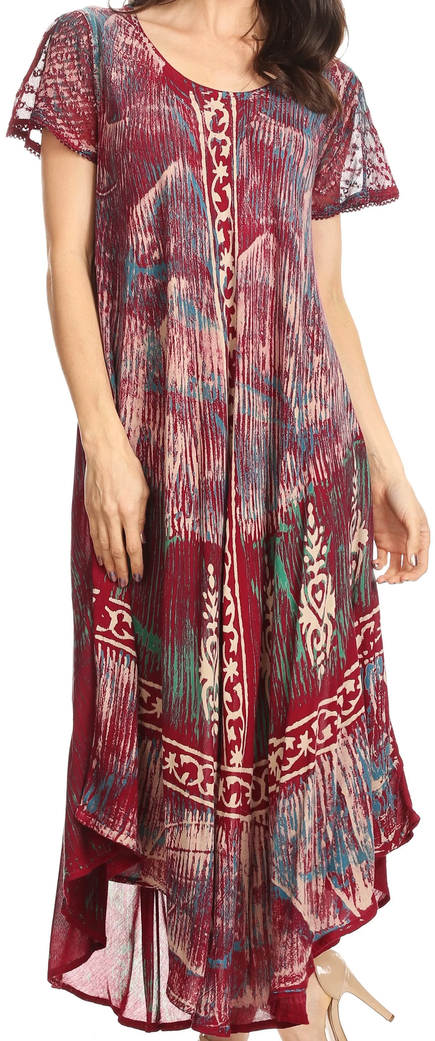 Sakkas Talia Ethnic Print Short Sleeve Long Dress/Cover Up