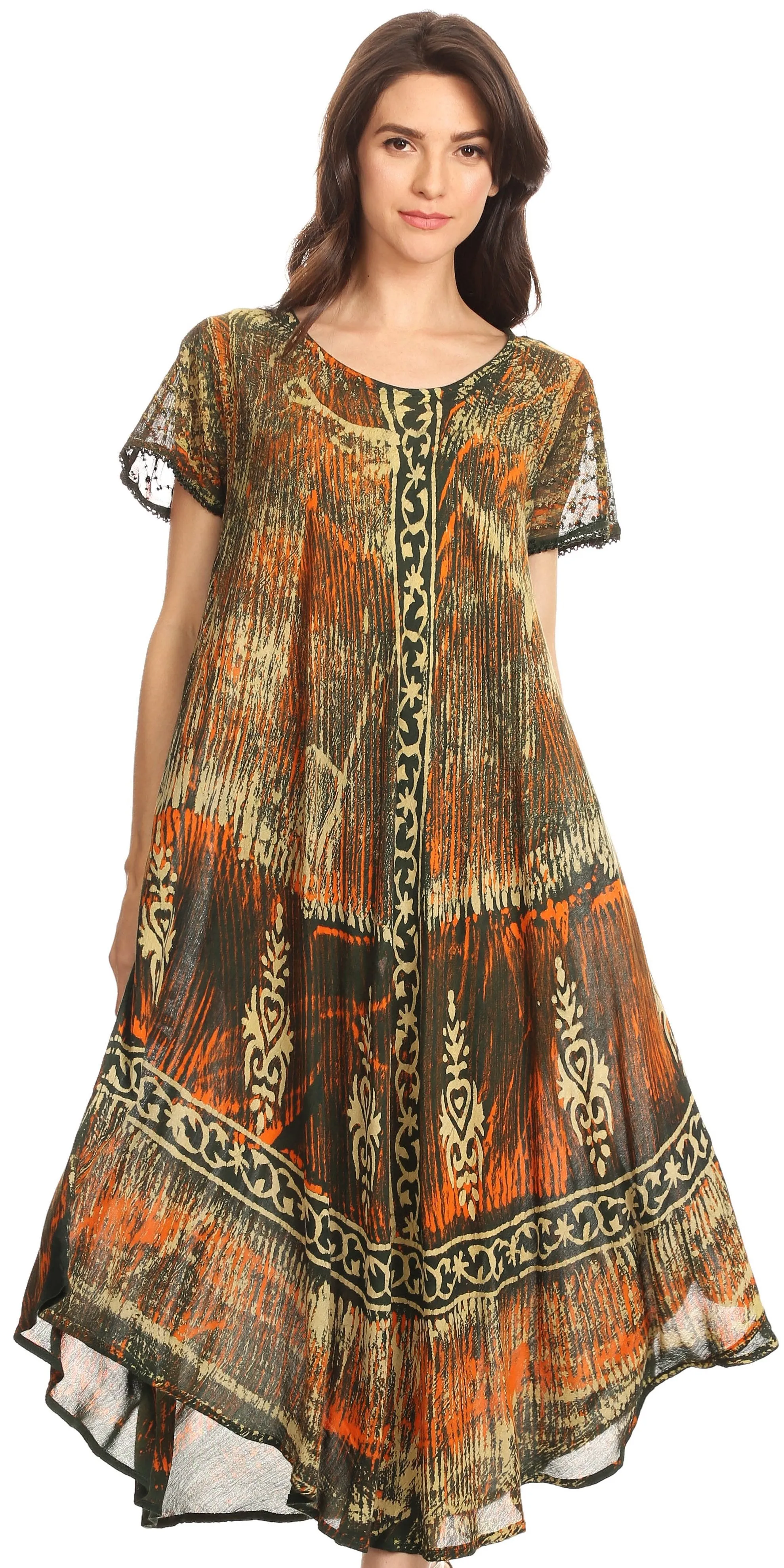 Sakkas Talia Ethnic Print Short Sleeve Long Dress/Cover Up