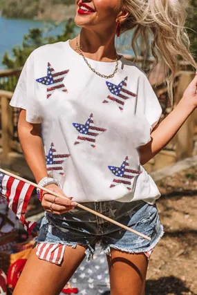 Sequin American Flag Star Graphic T-Shirt: Shine Bright Like a Star, Babe! 🇺🇸✨