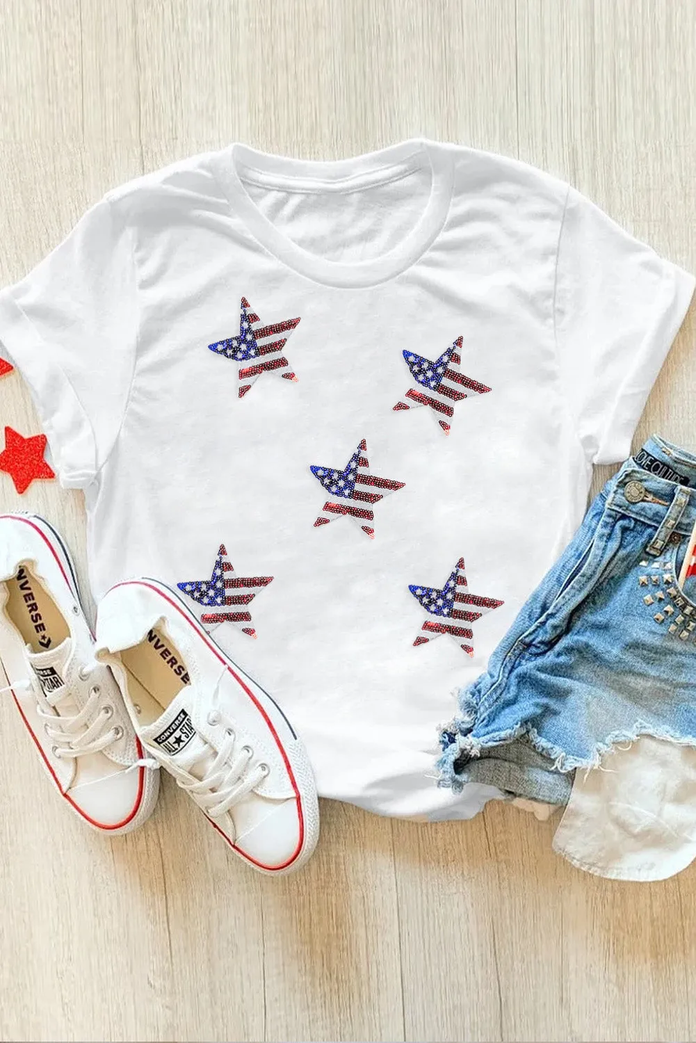 Sequin American Flag Star Graphic T-Shirt: Shine Bright Like a Star, Babe! 🇺🇸✨