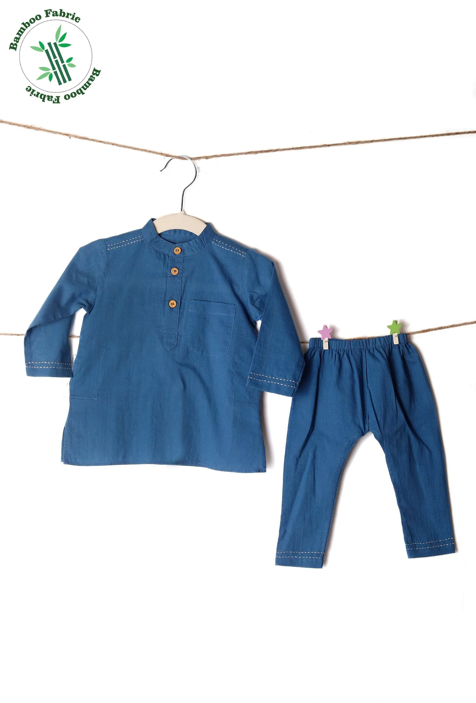 Set of 2: Blue Bamboo Kurta & Pajama