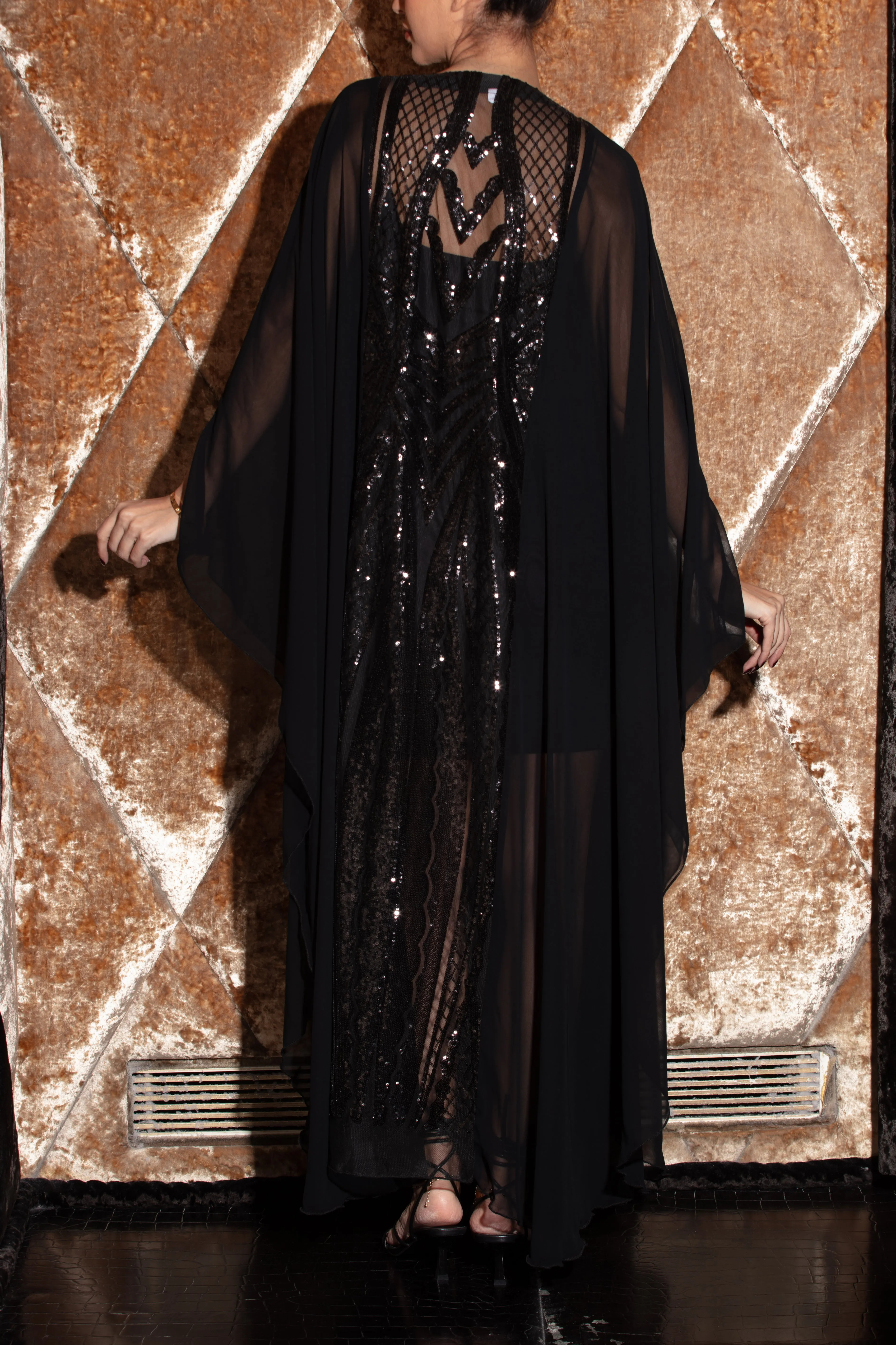 Sheer Cape Cover-Up Duster - Black