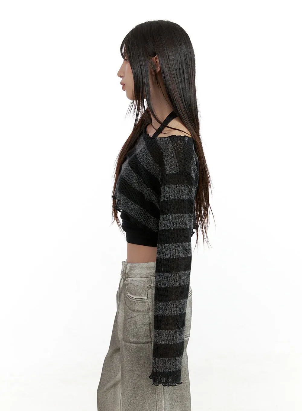 Sheer Striped Crop Sweater CL424