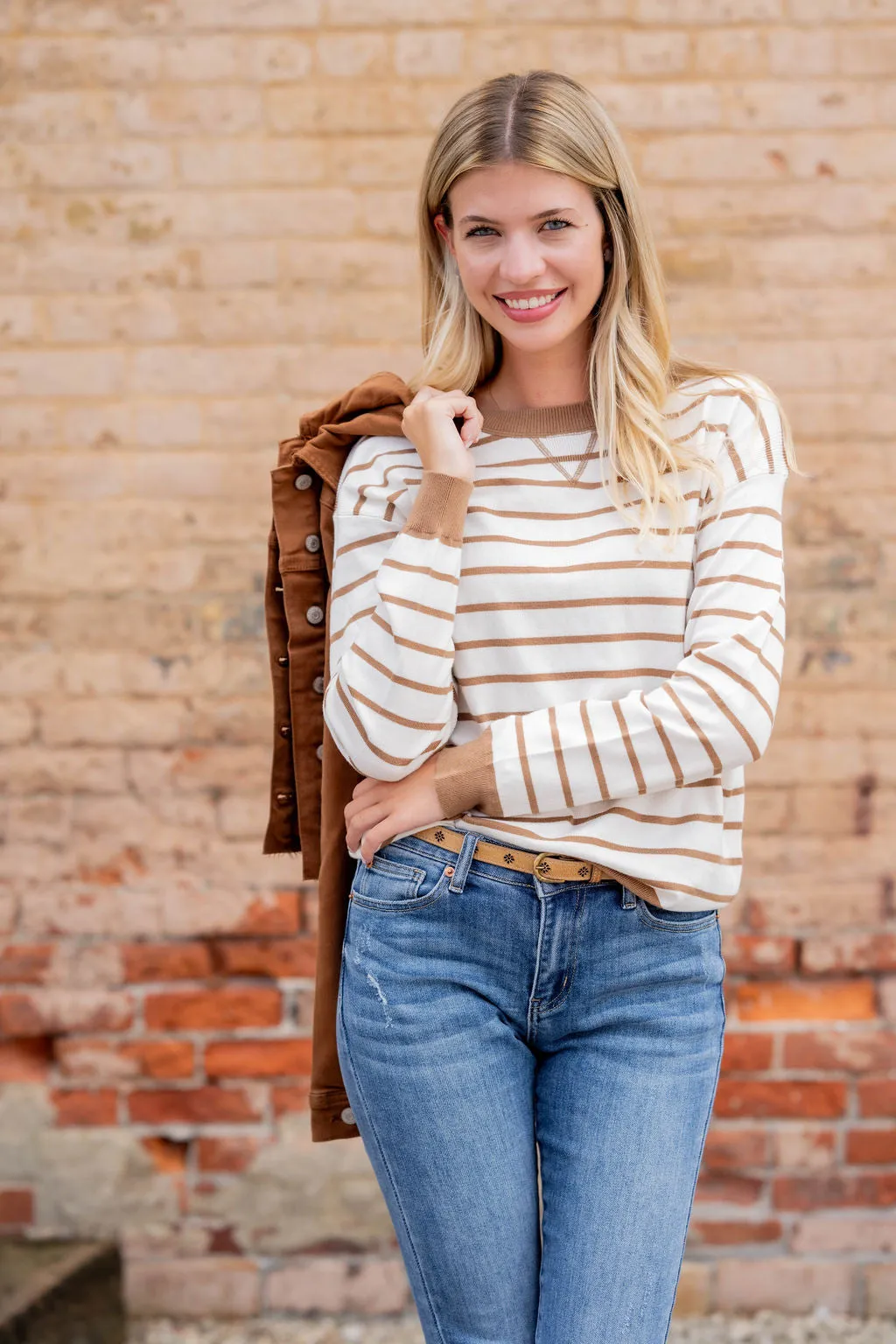 Simple Striped Solid Trim Sweater