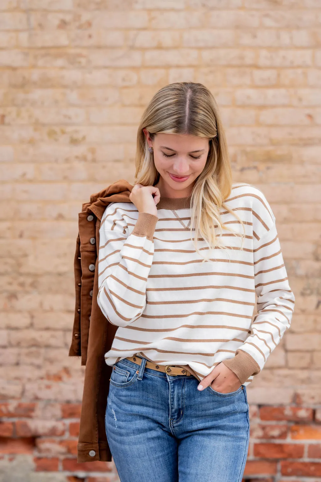 Simple Striped Solid Trim Sweater