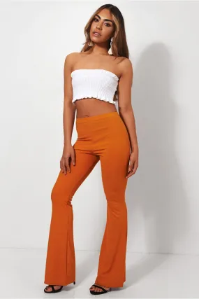 Skinny Rib Mustard Flared Trousers