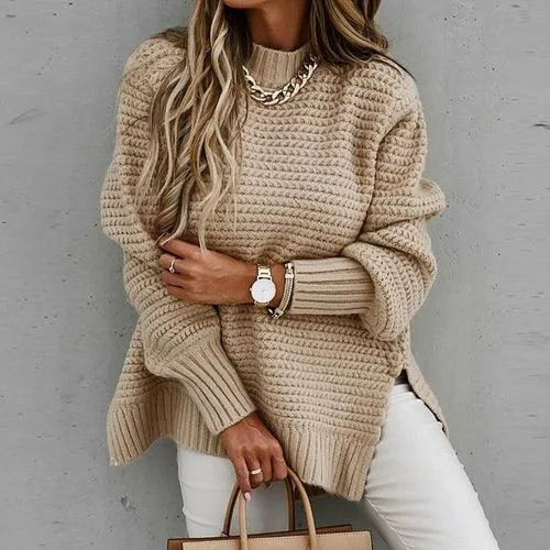 Solid Split Women Knitted Sweater