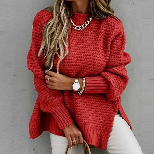 Solid Split Women Knitted Sweater