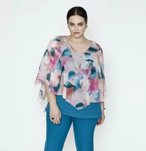 SPG Chiffon Layer Blouse in Teal Watercolour Print