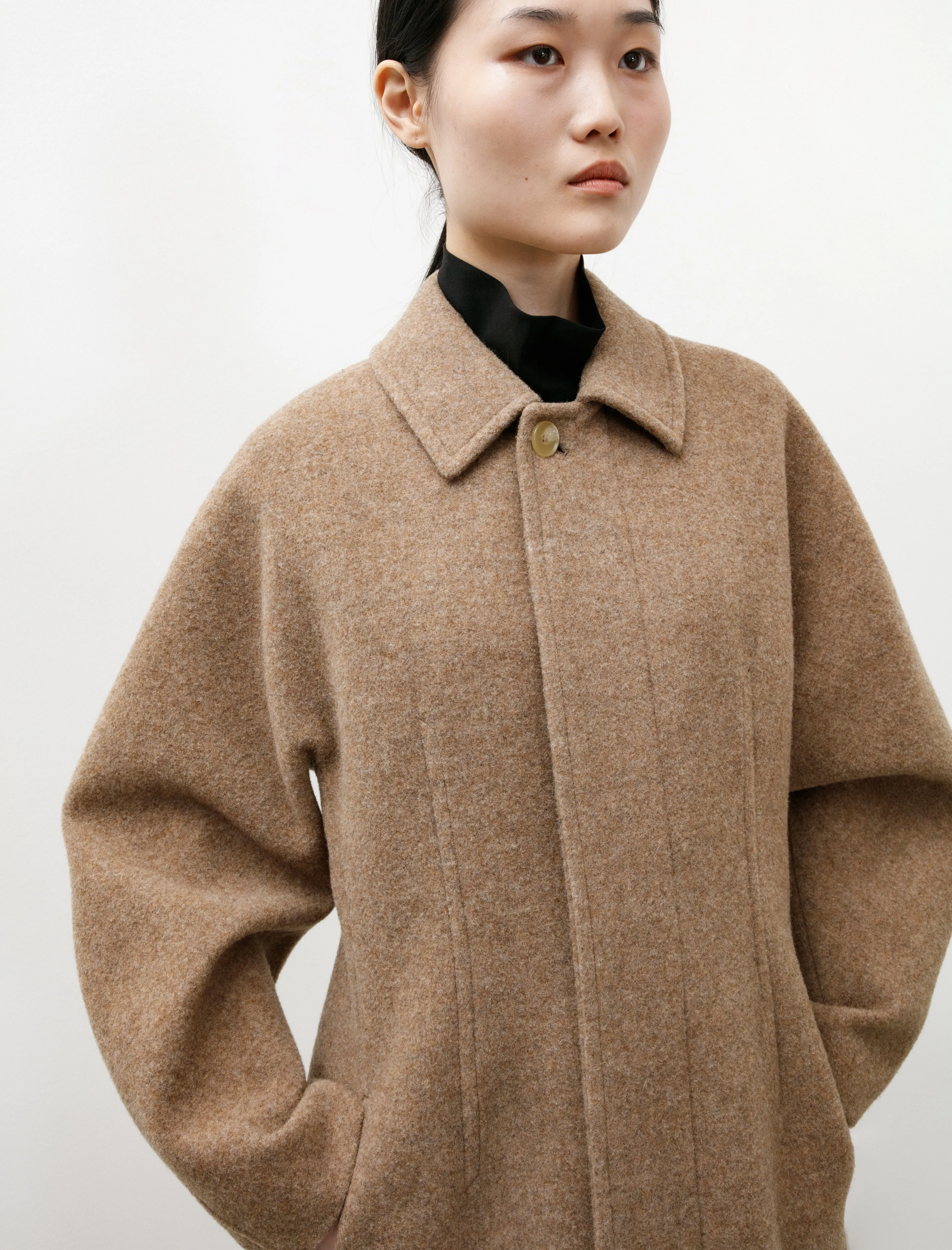 Sponge Wool Melton Soutien Collar Coat Top Brown