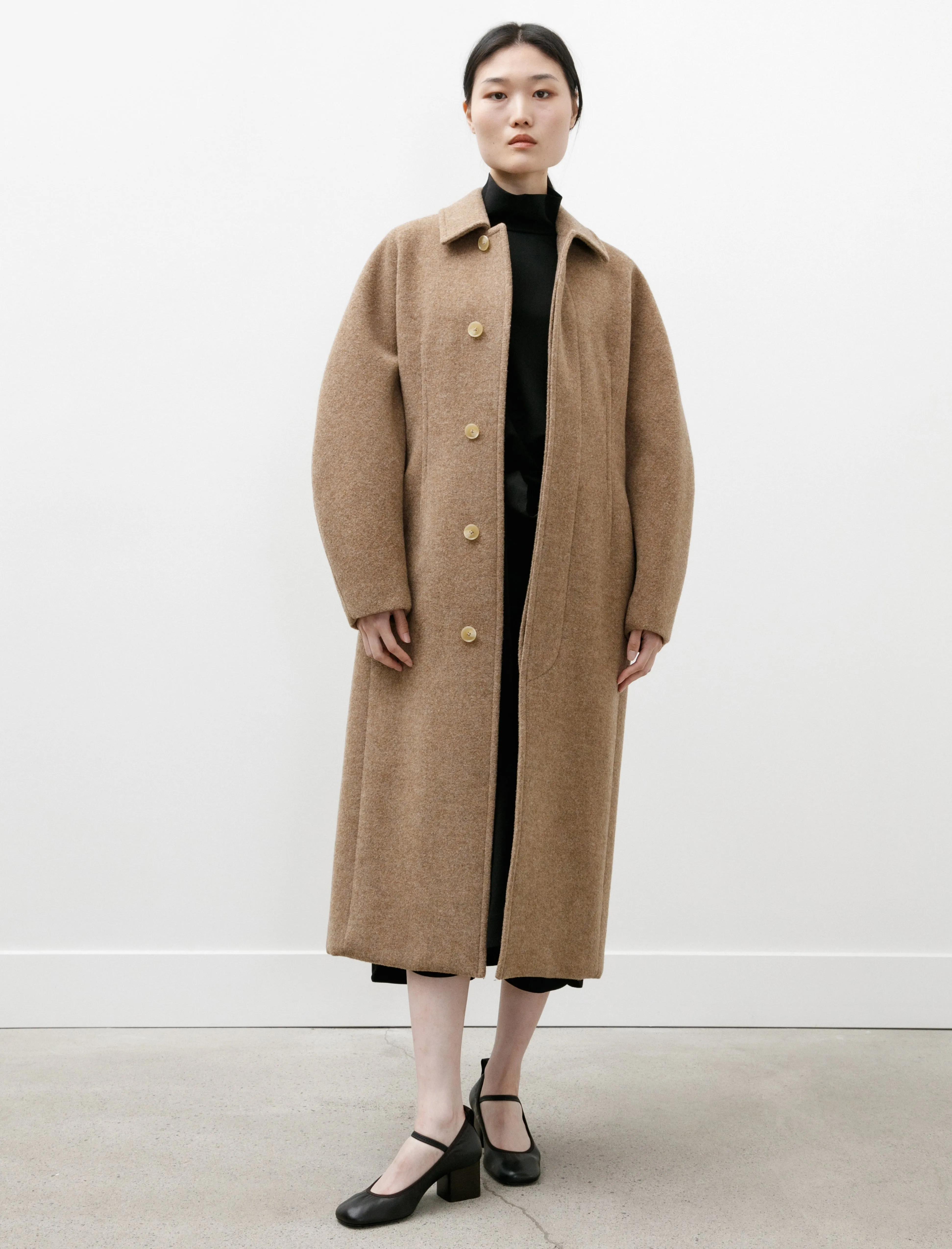 Sponge Wool Melton Soutien Collar Coat Top Brown