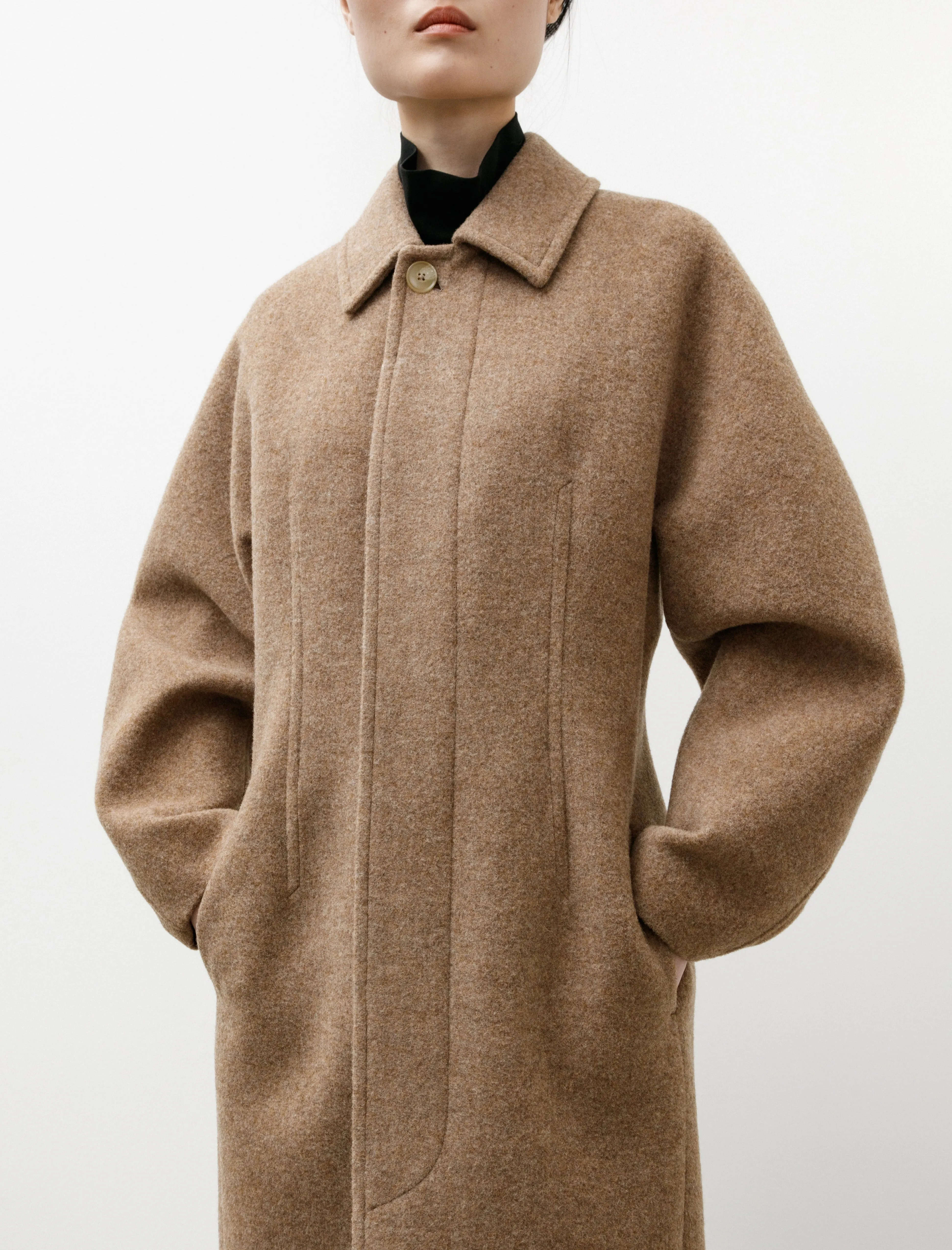 Sponge Wool Melton Soutien Collar Coat Top Brown