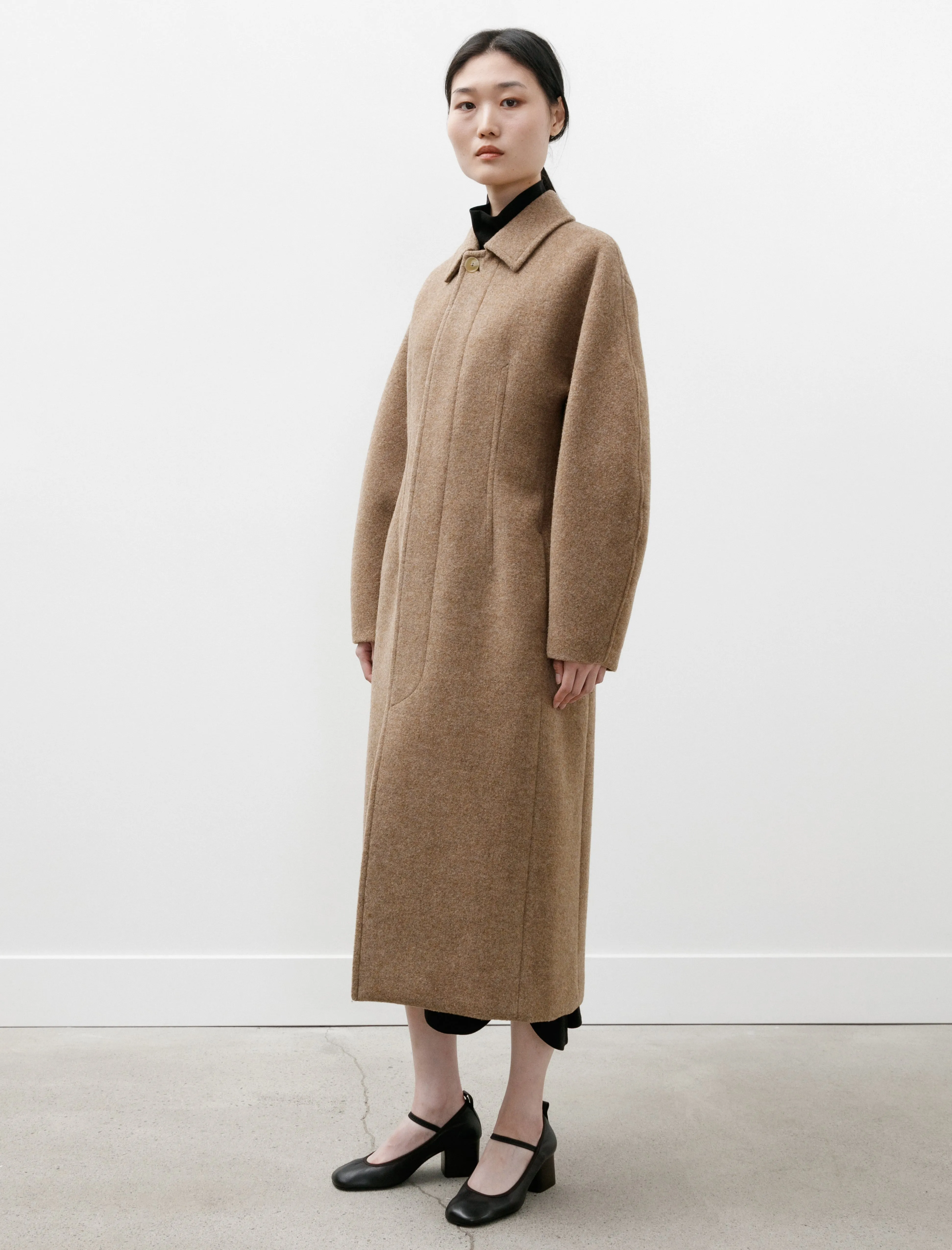 Sponge Wool Melton Soutien Collar Coat Top Brown