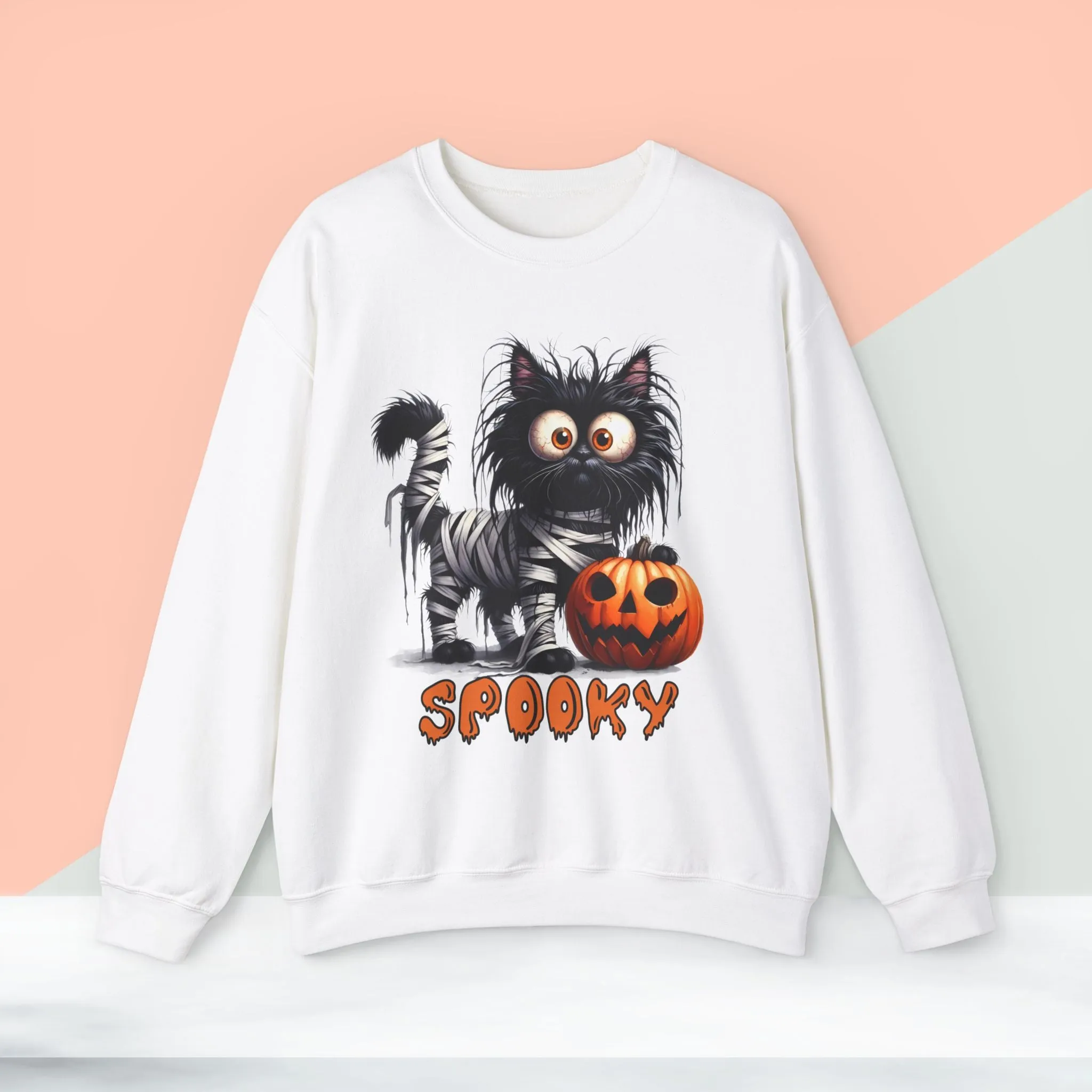 Spooky Cat Halloween Sweatshirt - Unisex Heavy Blend Crewneck, halloween sweatshirt, cute spooky cat sweatshirt.