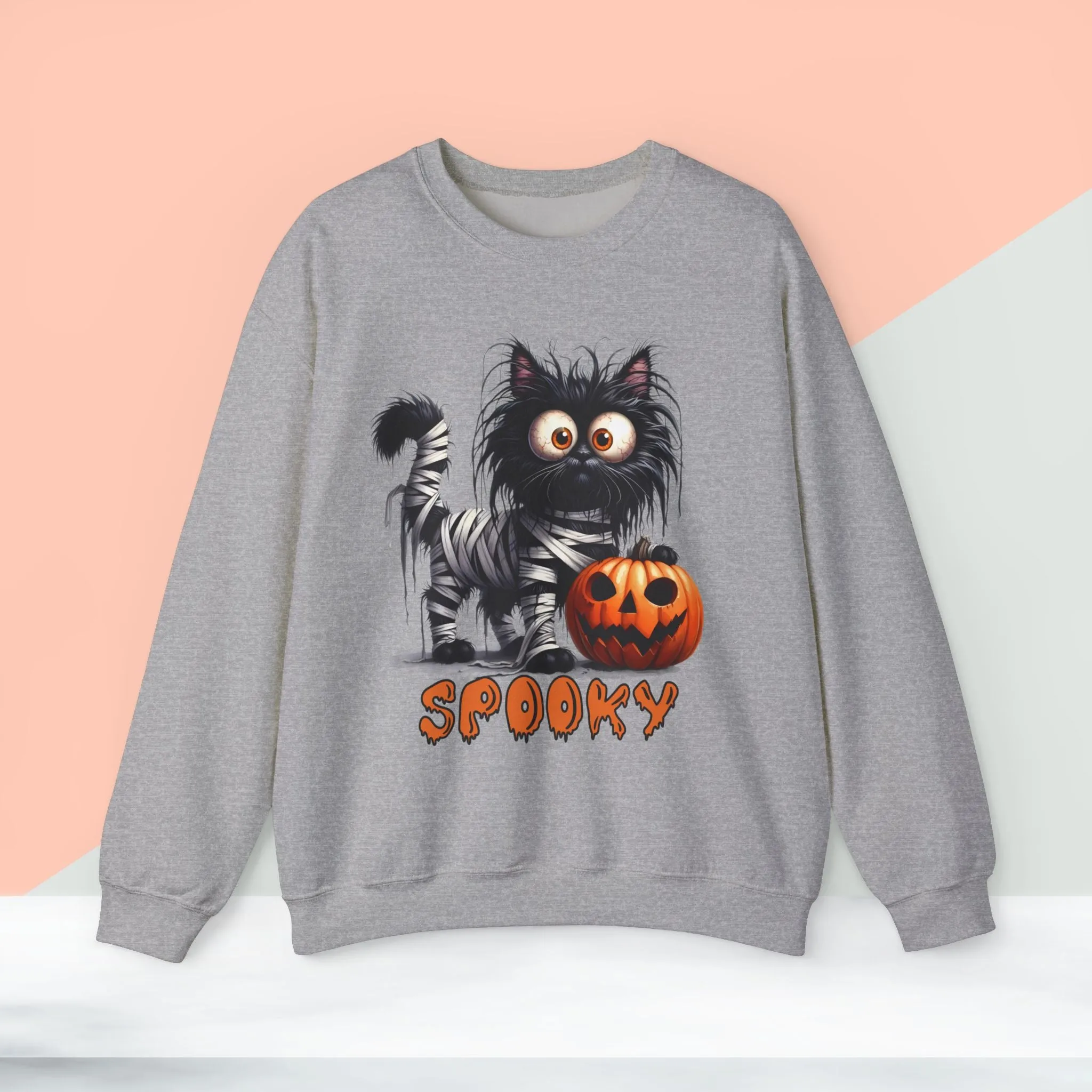 Spooky Cat Halloween Sweatshirt - Unisex Heavy Blend Crewneck, halloween sweatshirt, cute spooky cat sweatshirt.