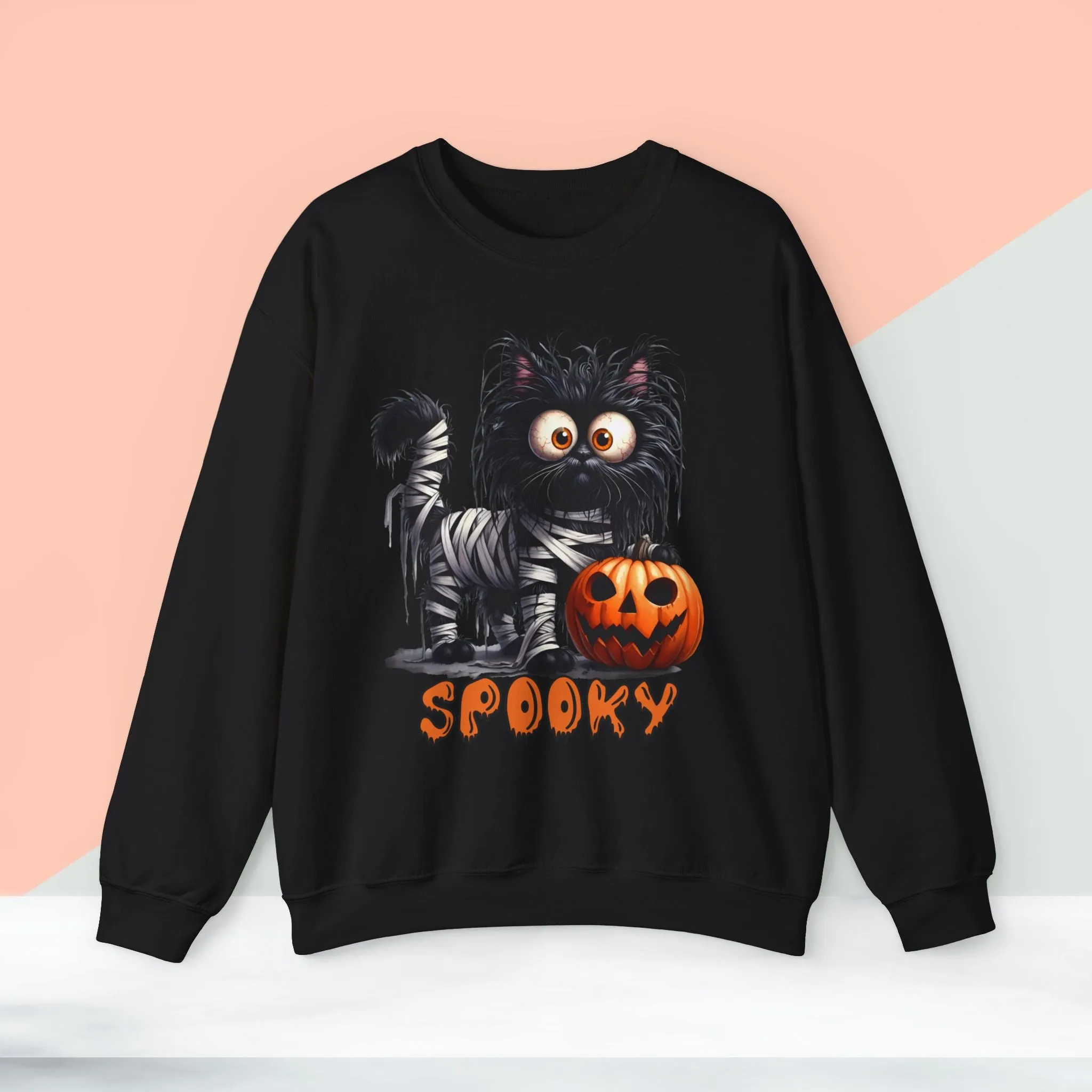 Spooky Cat Halloween Sweatshirt - Unisex Heavy Blend Crewneck, halloween sweatshirt, cute spooky cat sweatshirt.