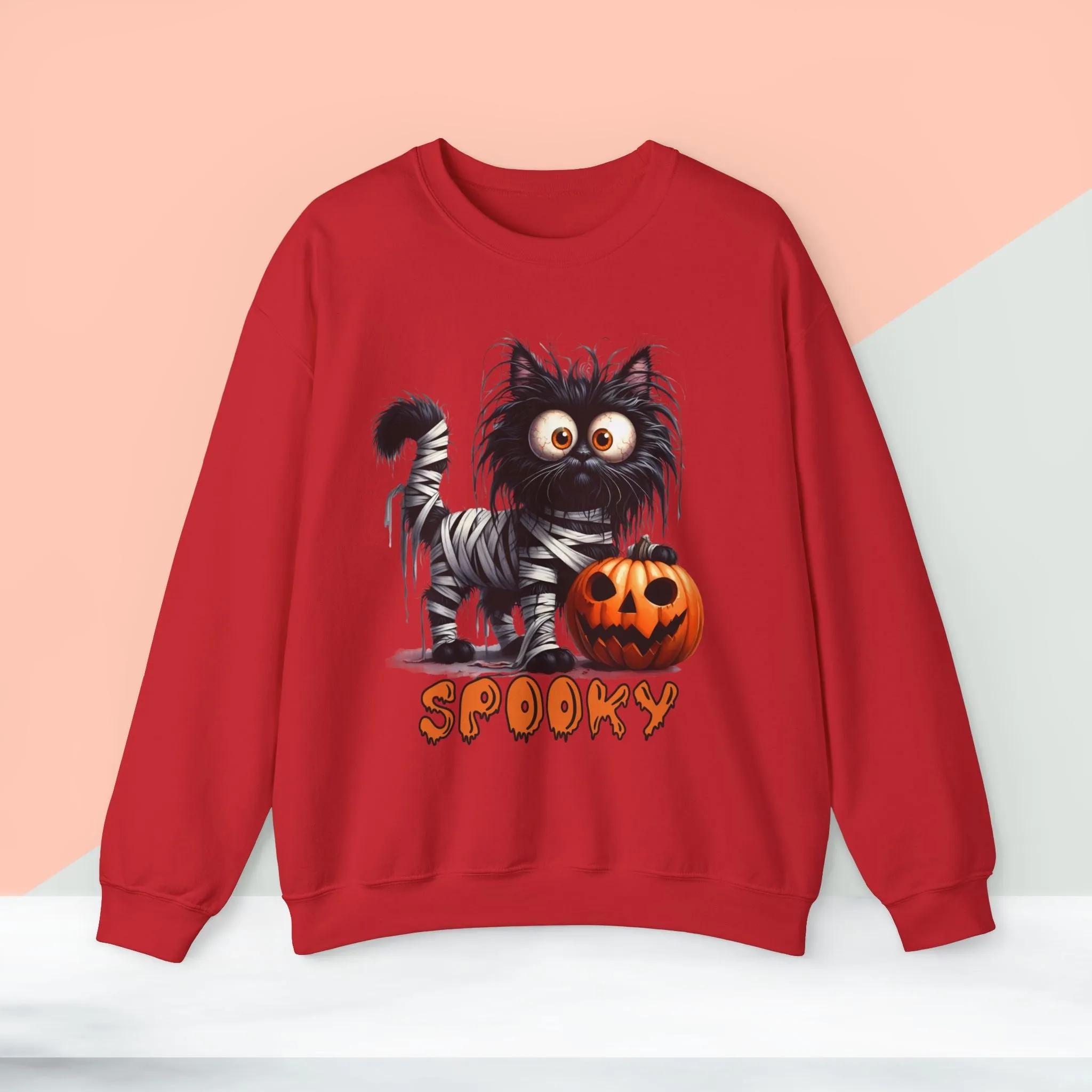 Spooky Cat Halloween Sweatshirt - Unisex Heavy Blend Crewneck, halloween sweatshirt, cute spooky cat sweatshirt.