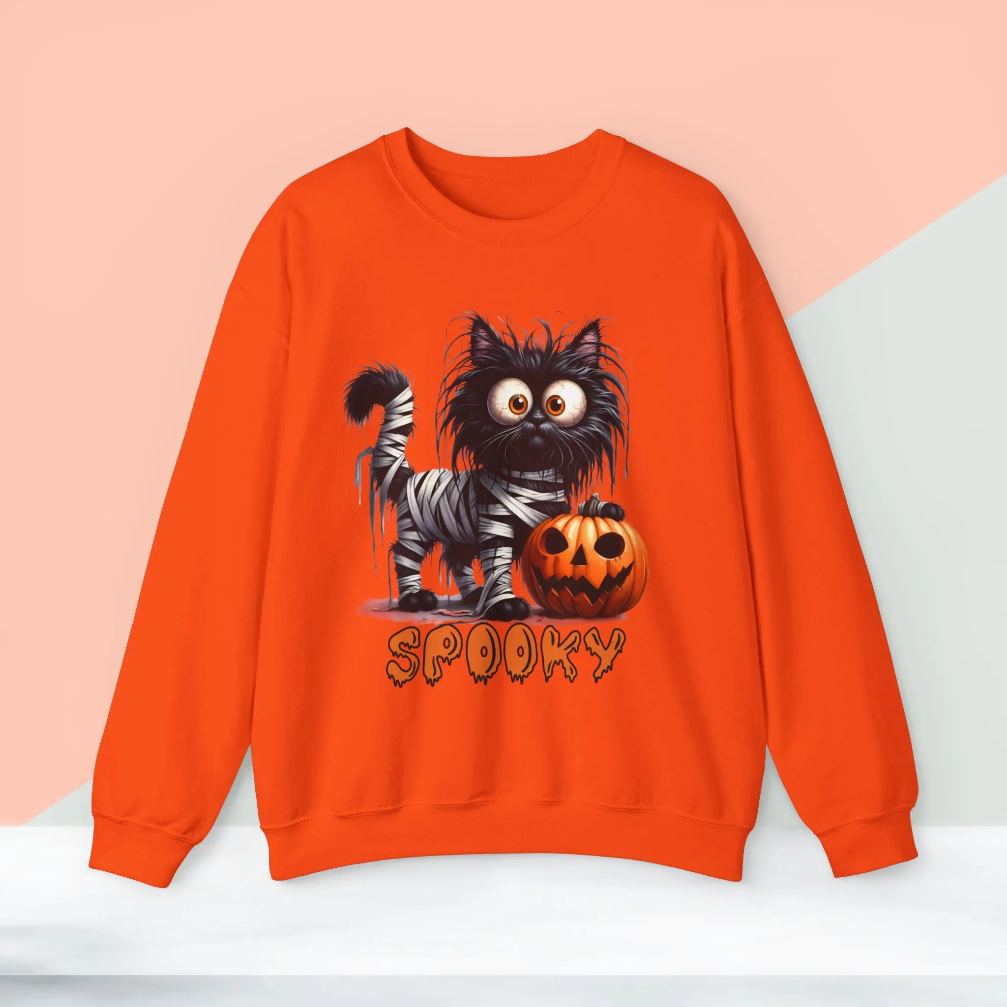 Spooky Cat Halloween Sweatshirt - Unisex Heavy Blend Crewneck, halloween sweatshirt, cute spooky cat sweatshirt.