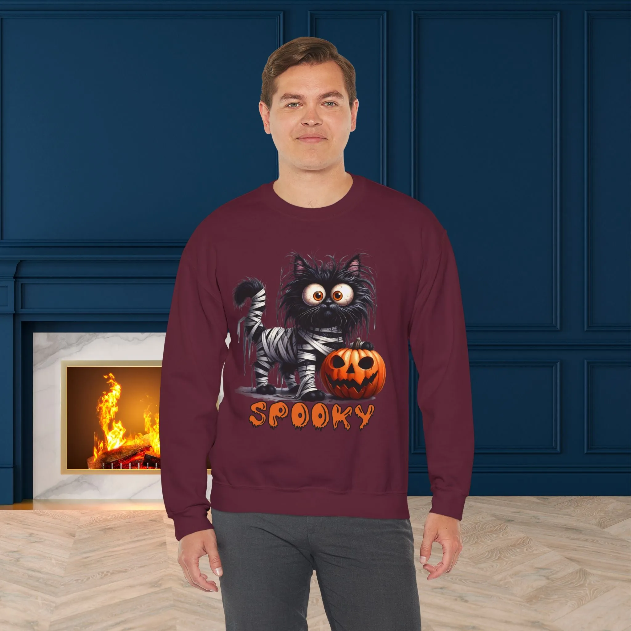 Spooky Cat Halloween Sweatshirt - Unisex Heavy Blend Crewneck, halloween sweatshirt, cute spooky cat sweatshirt.