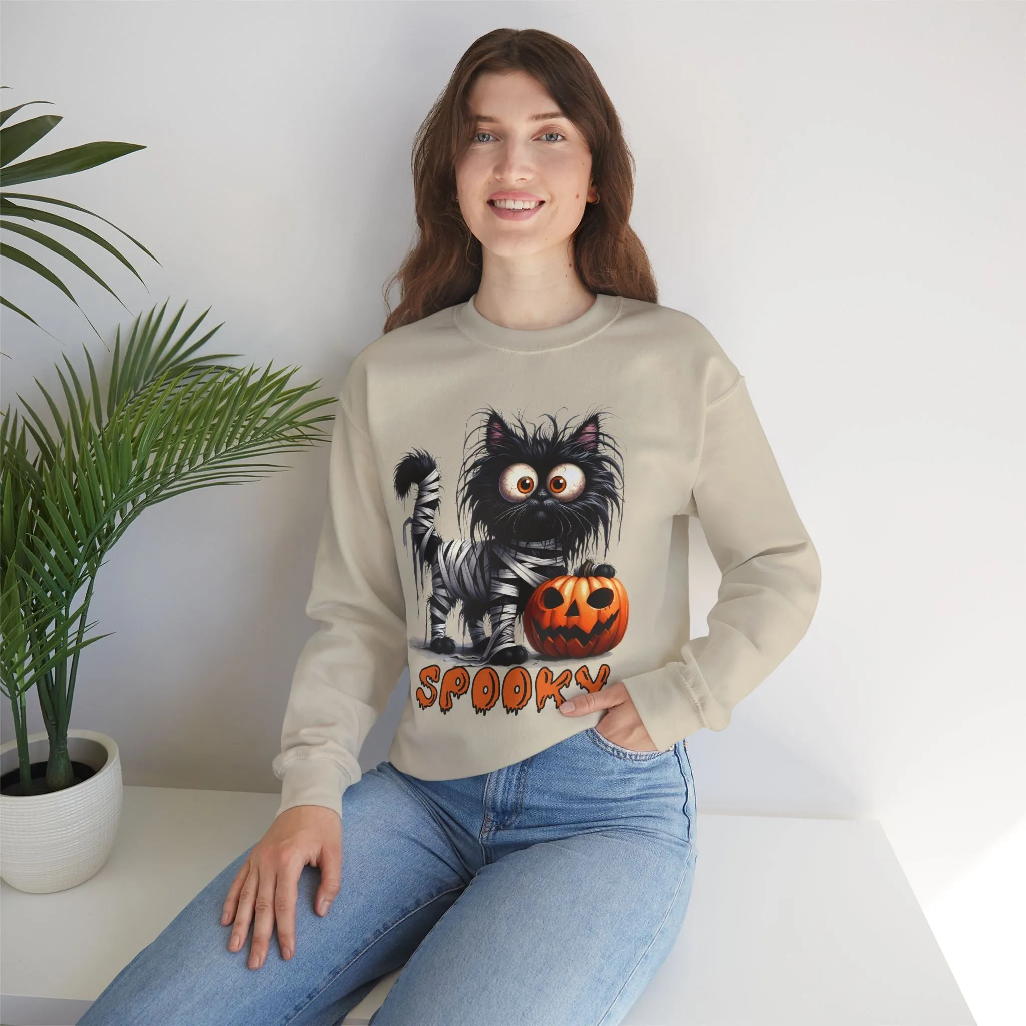 Spooky Cat Halloween Sweatshirt - Unisex Heavy Blend Crewneck, halloween sweatshirt, cute spooky cat sweatshirt.