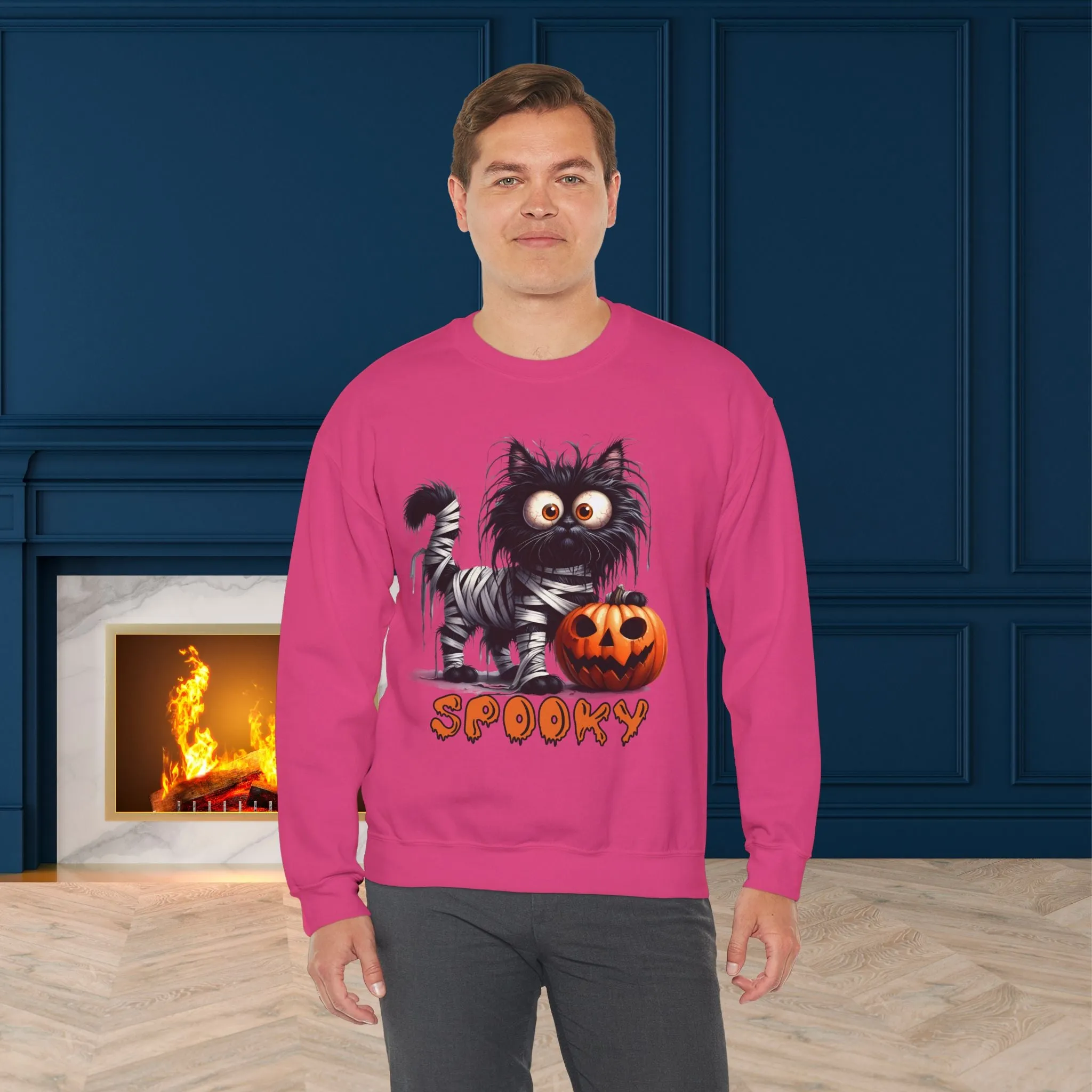 Spooky Cat Halloween Sweatshirt - Unisex Heavy Blend Crewneck, halloween sweatshirt, cute spooky cat sweatshirt.