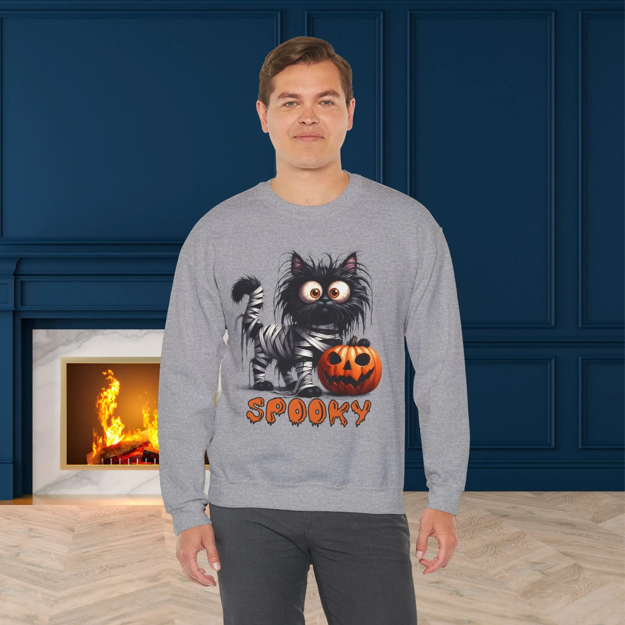 Spooky Cat Halloween Sweatshirt - Unisex Heavy Blend Crewneck, halloween sweatshirt, cute spooky cat sweatshirt.