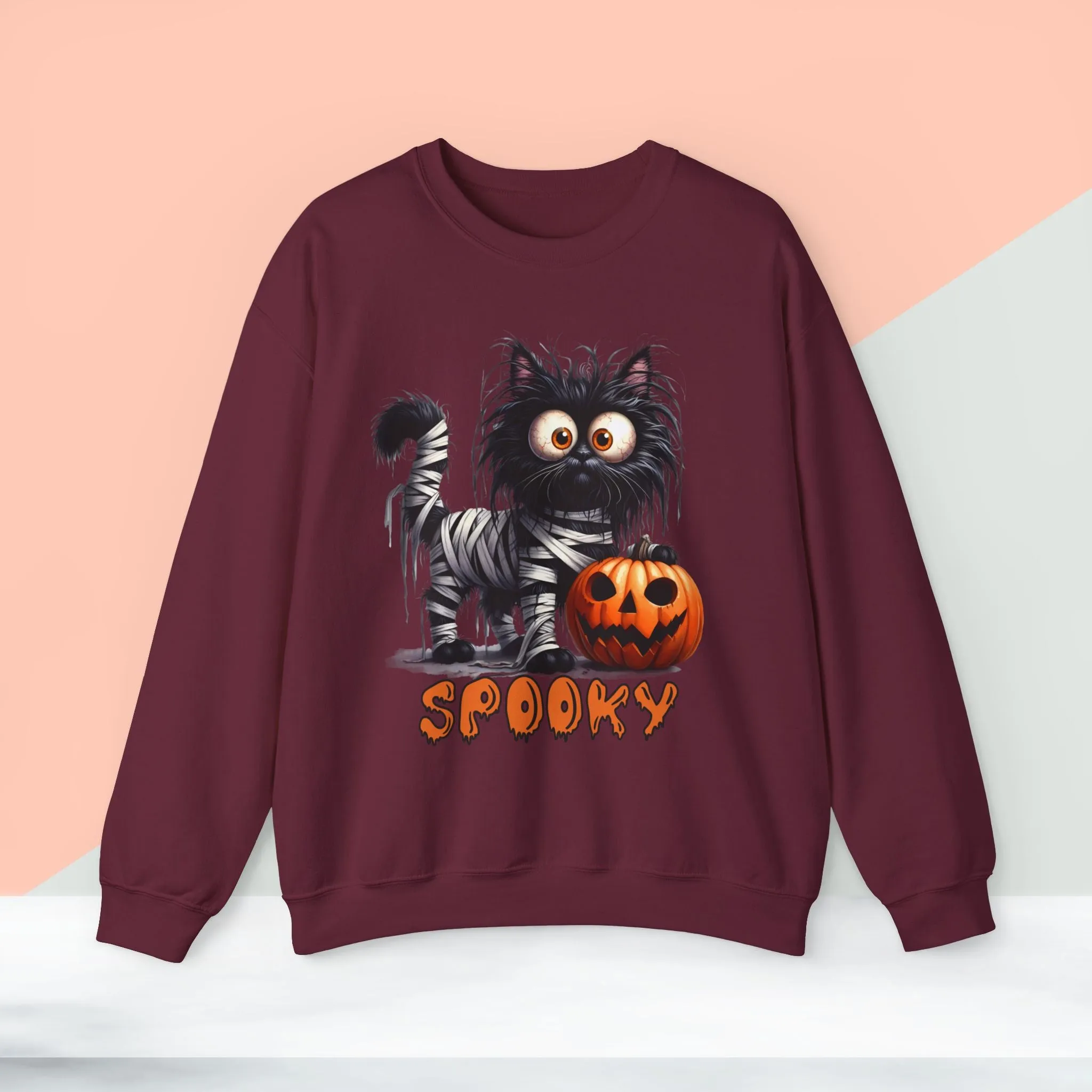 Spooky Cat Halloween Sweatshirt - Unisex Heavy Blend Crewneck, halloween sweatshirt, cute spooky cat sweatshirt.