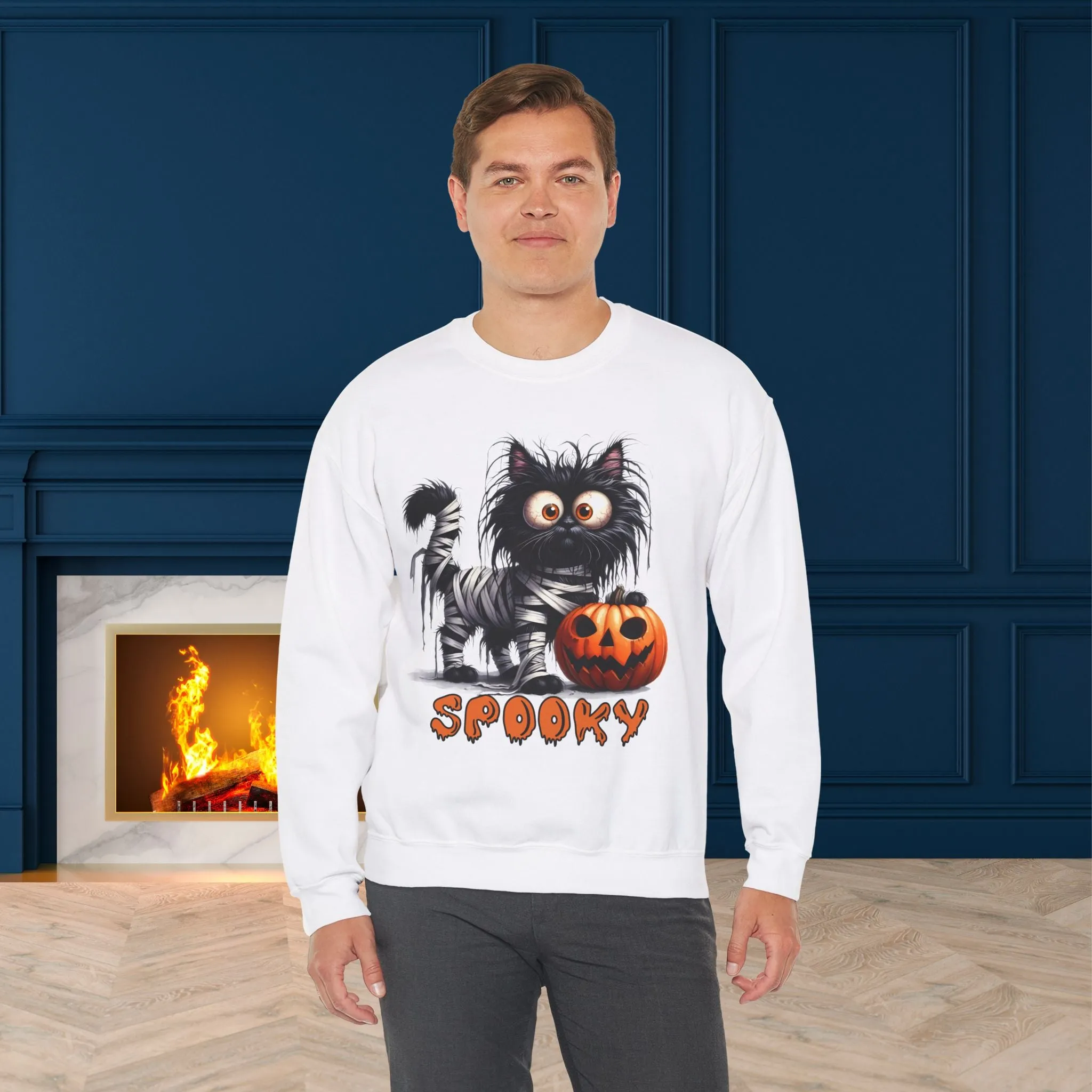 Spooky Cat Halloween Sweatshirt - Unisex Heavy Blend Crewneck, halloween sweatshirt, cute spooky cat sweatshirt.